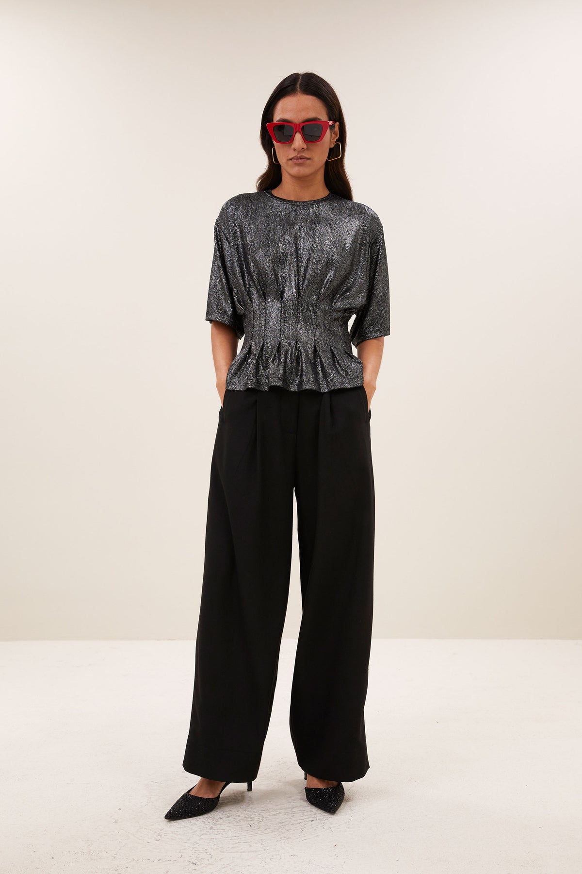 jule herringbone pants | black