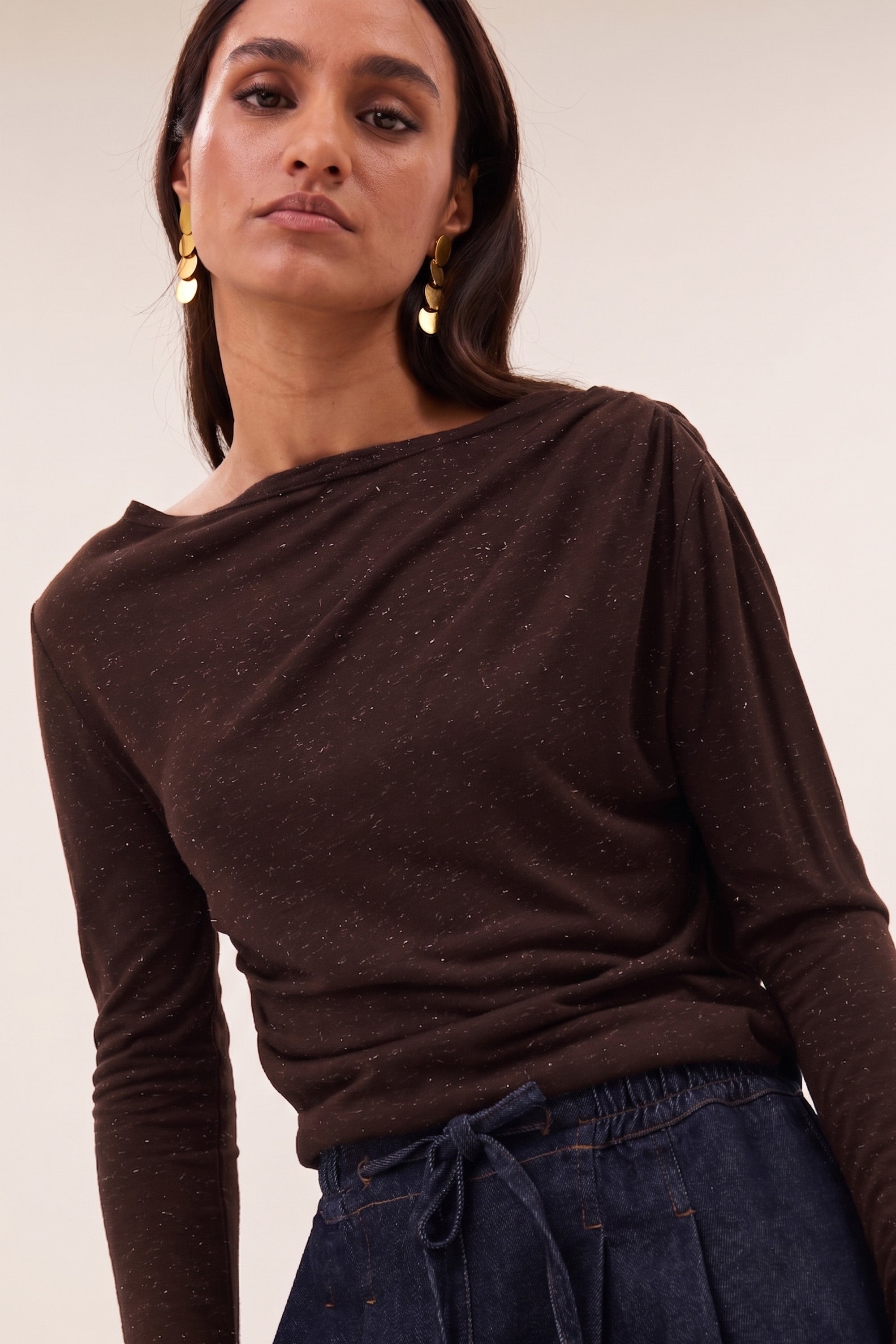 leya sparkle top | chocolate brown