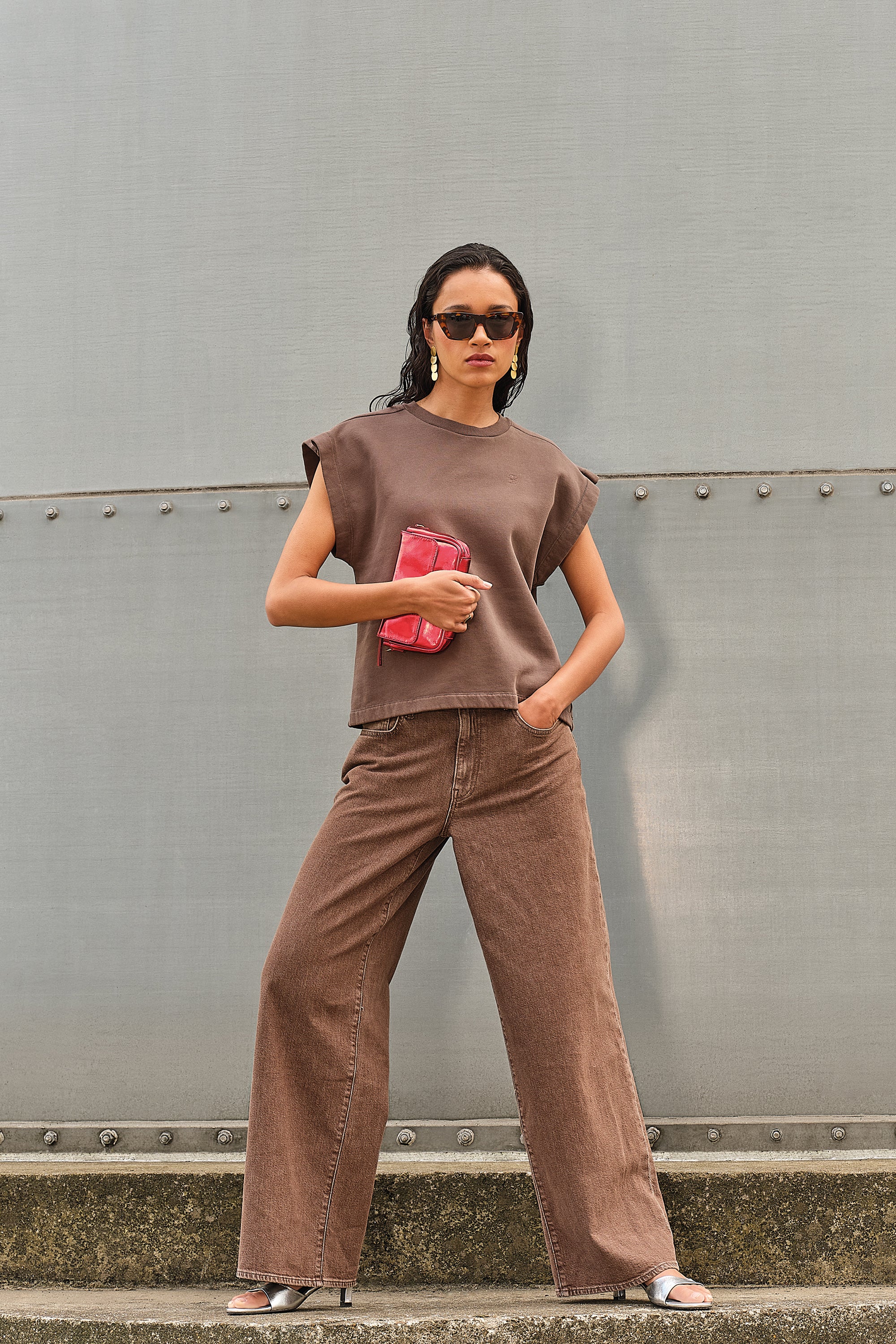 mason pleats top | chocolate brown