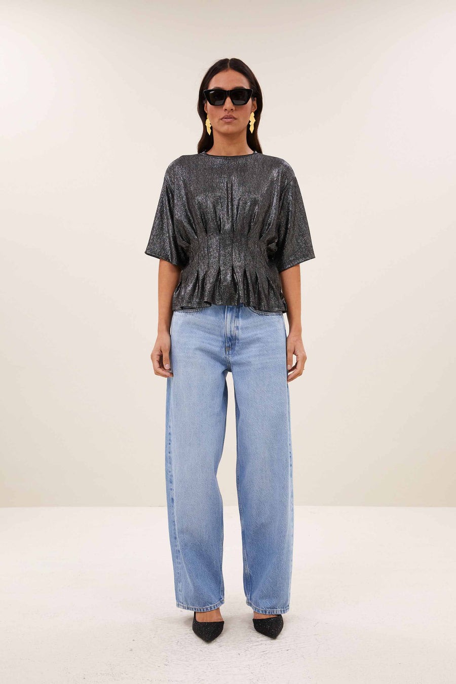 diva metallic top | metallic silver