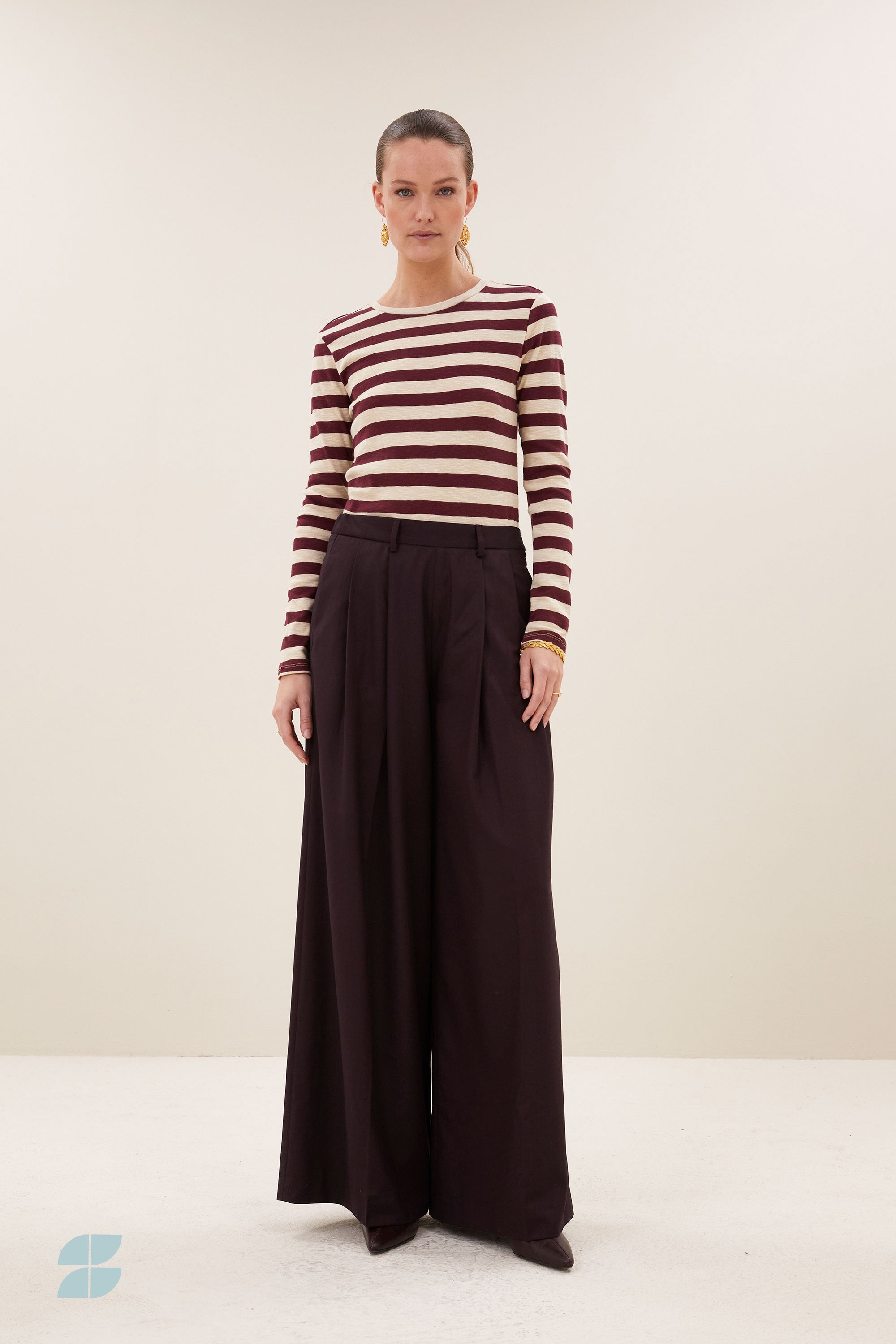basic ls big stripe top | burgundy crush