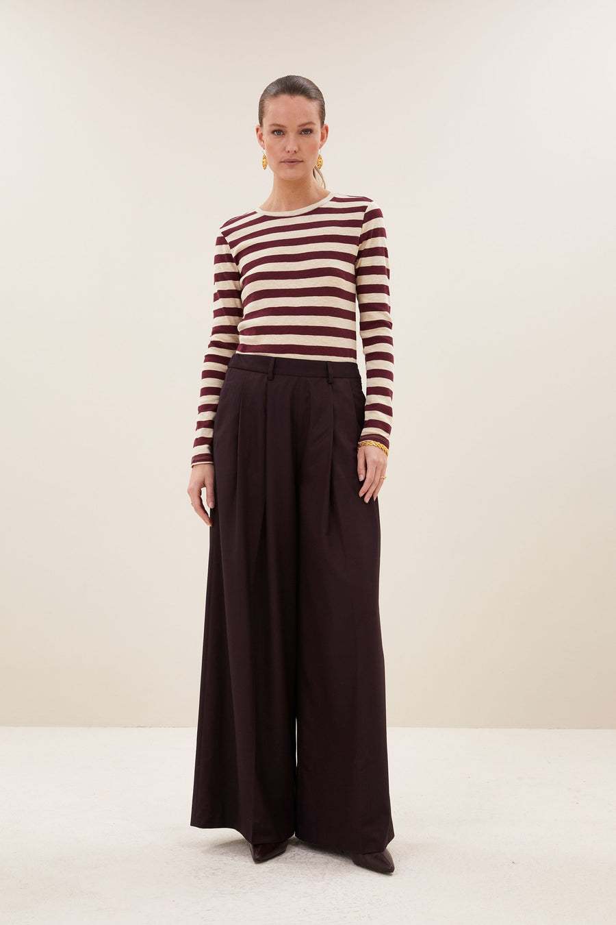 basic ls big stripe top | burgundy crush
