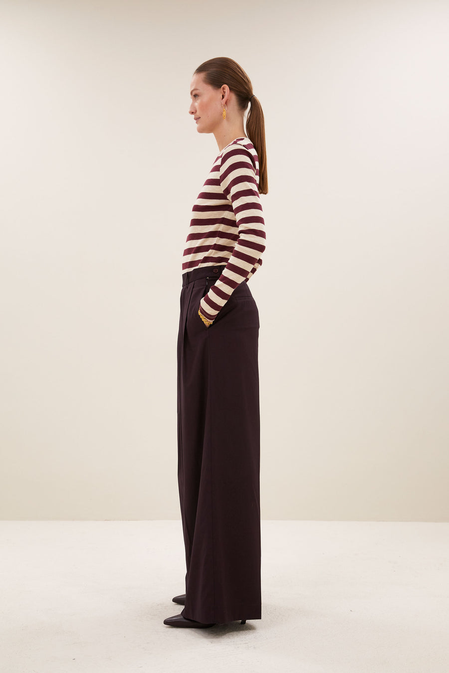 basic ls big stripe top | burgundy crush