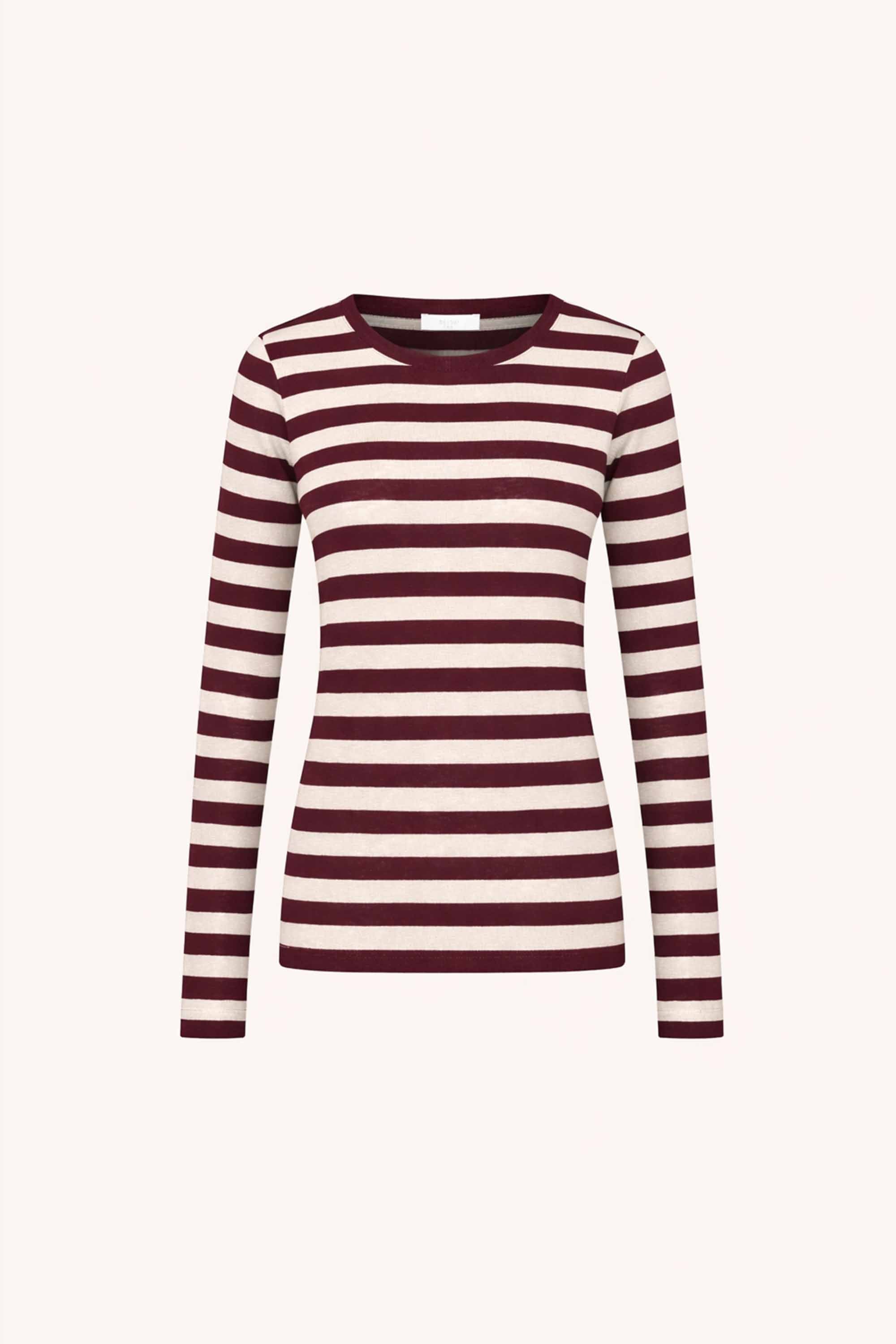 basic ls big stripe top | burgundy crush