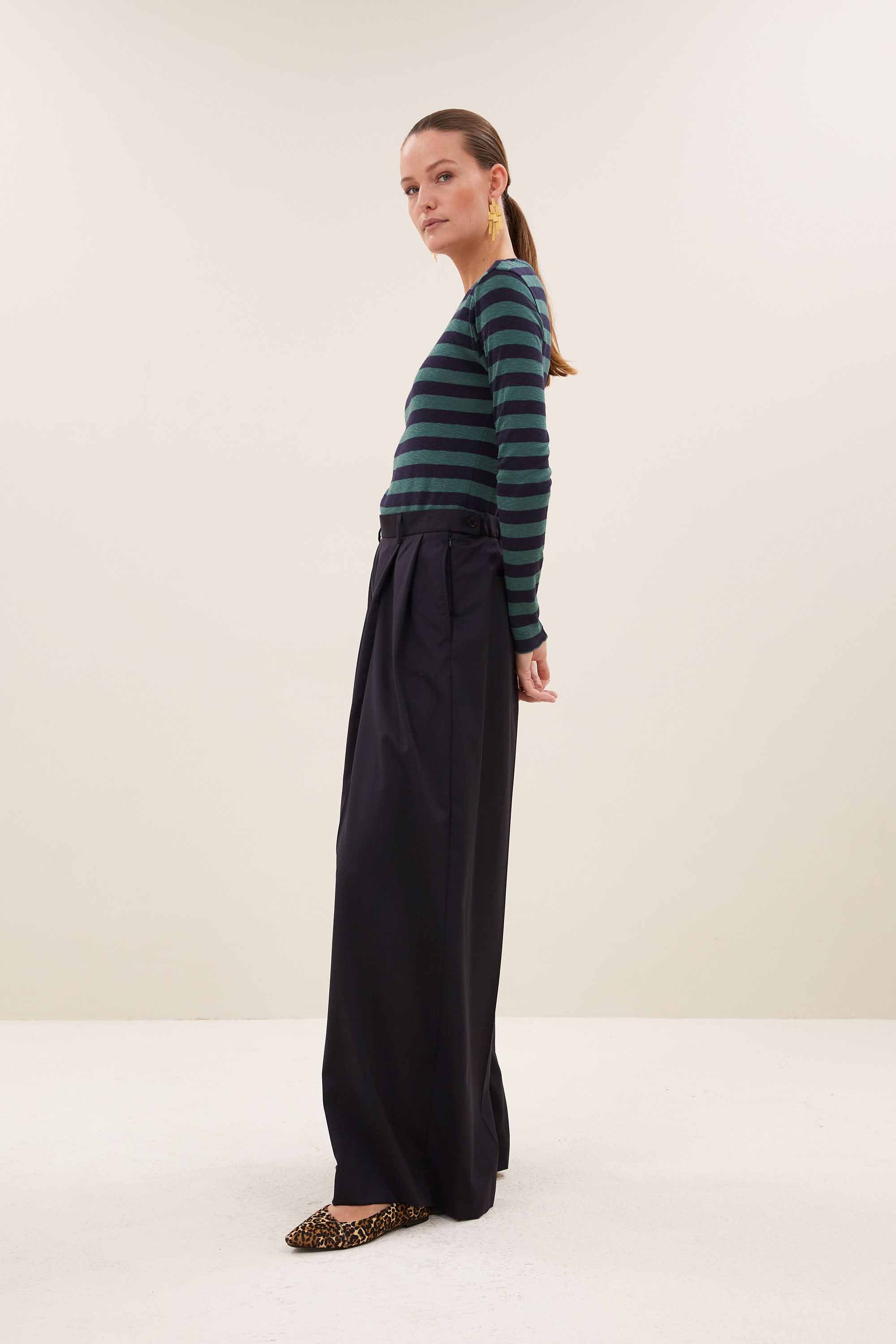 basic ls big stripe top | deep green