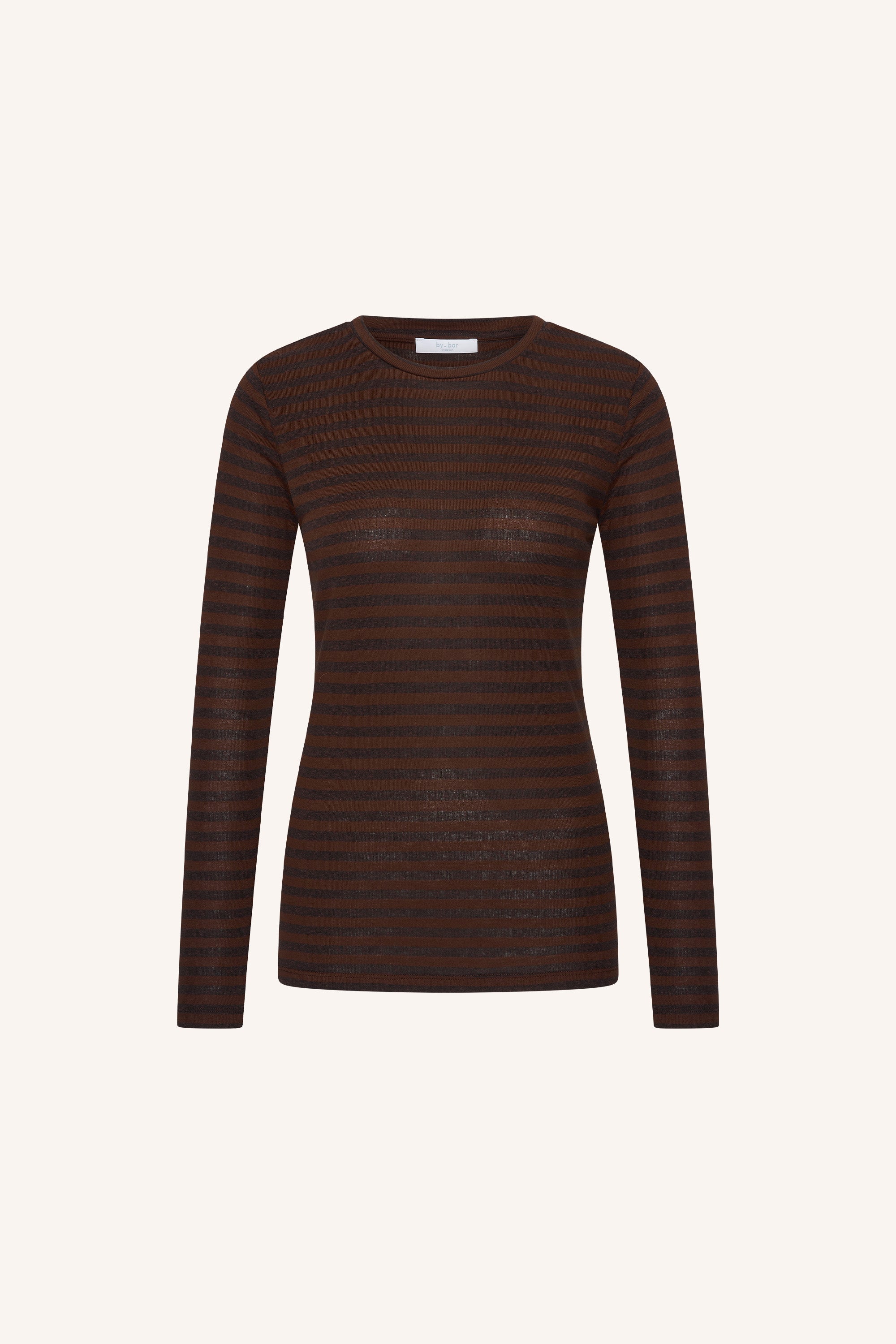 basic-ls-melange-stripe-top-coffee-bean-all-time classic-aansluitende fit-ronde halslijn-by-bar-productfoto
