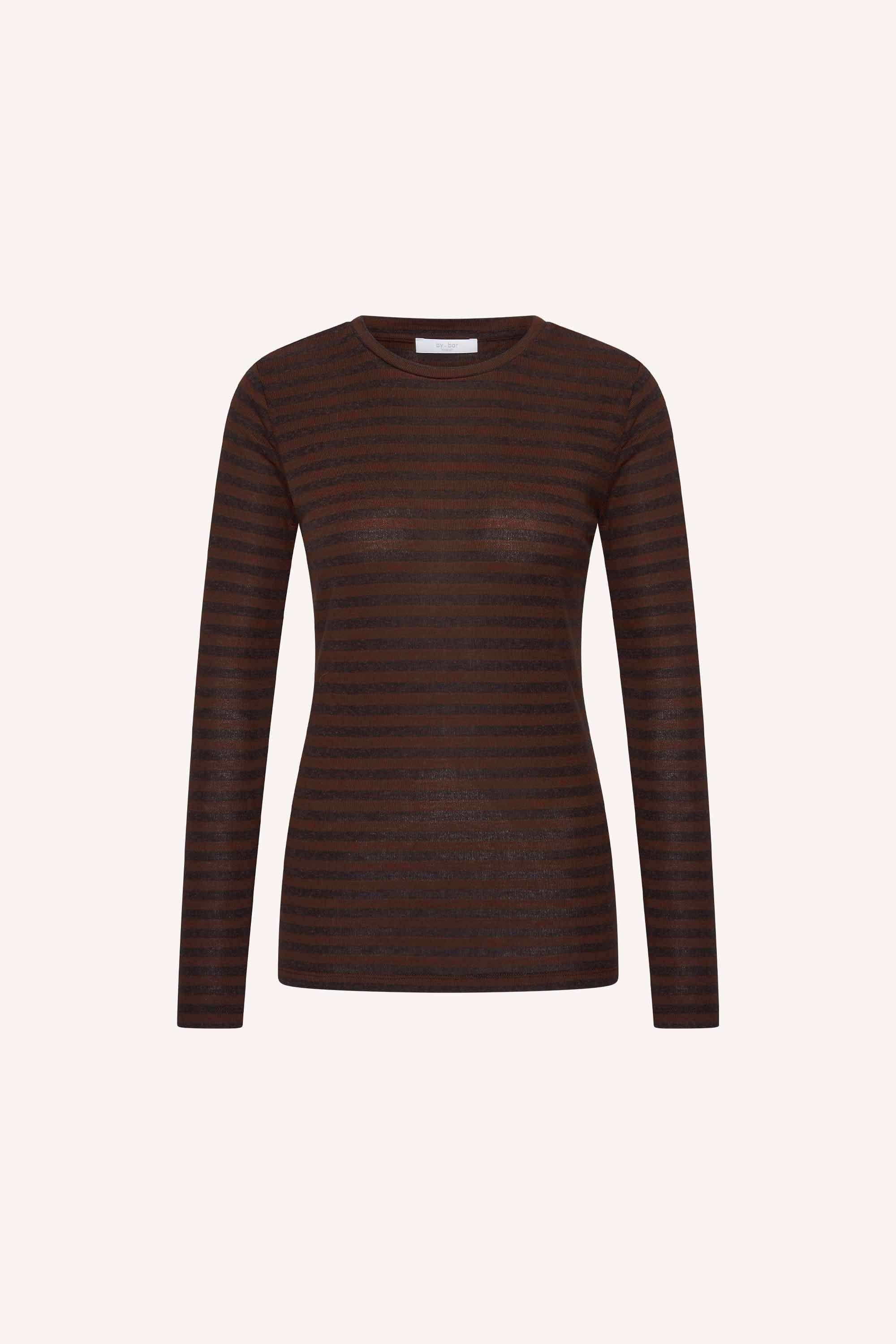 basic ls melange stripe top | coffee bean