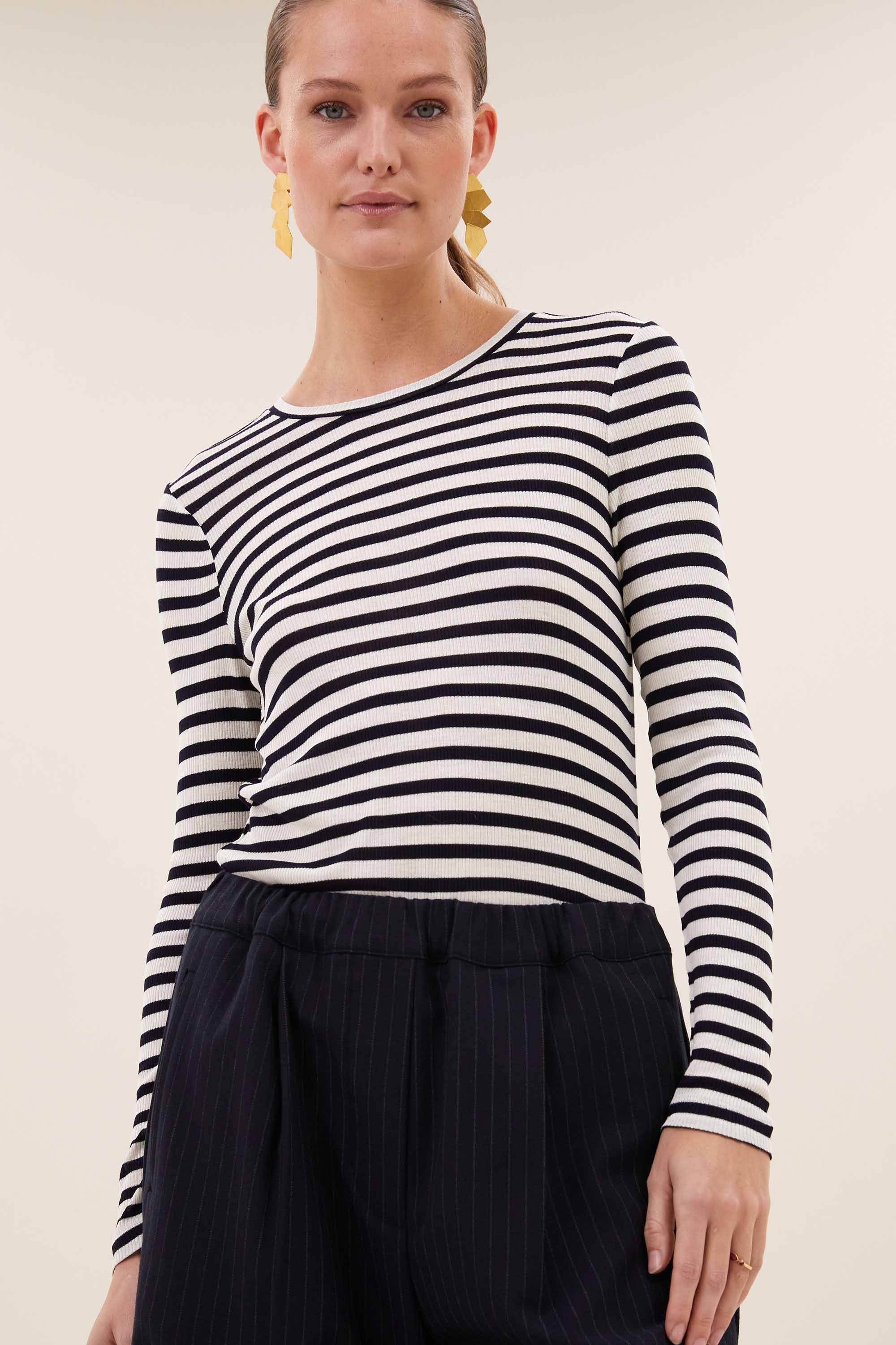 basic ls rib top | moon stripe