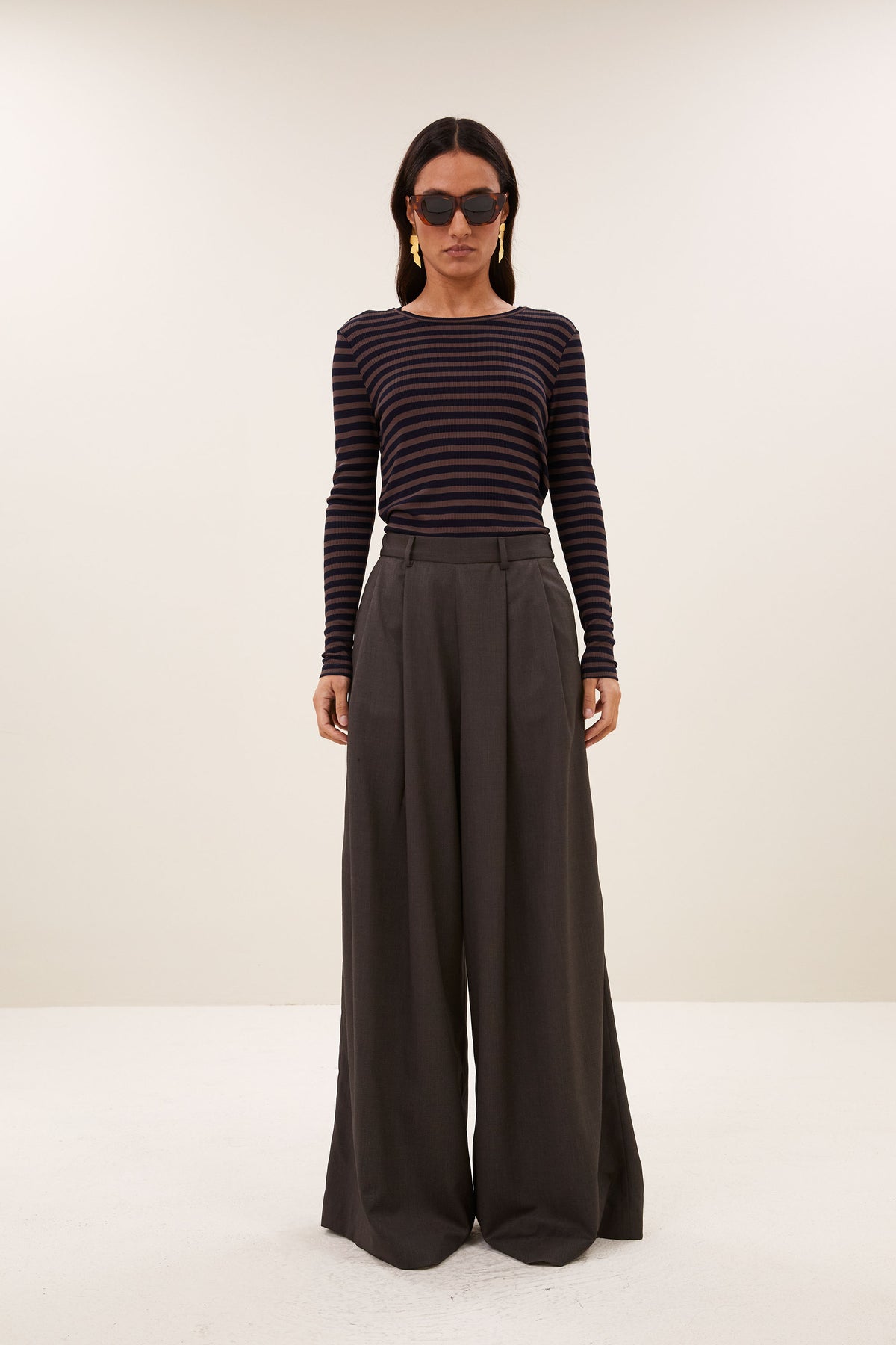 basic ls rib top | deep stripe