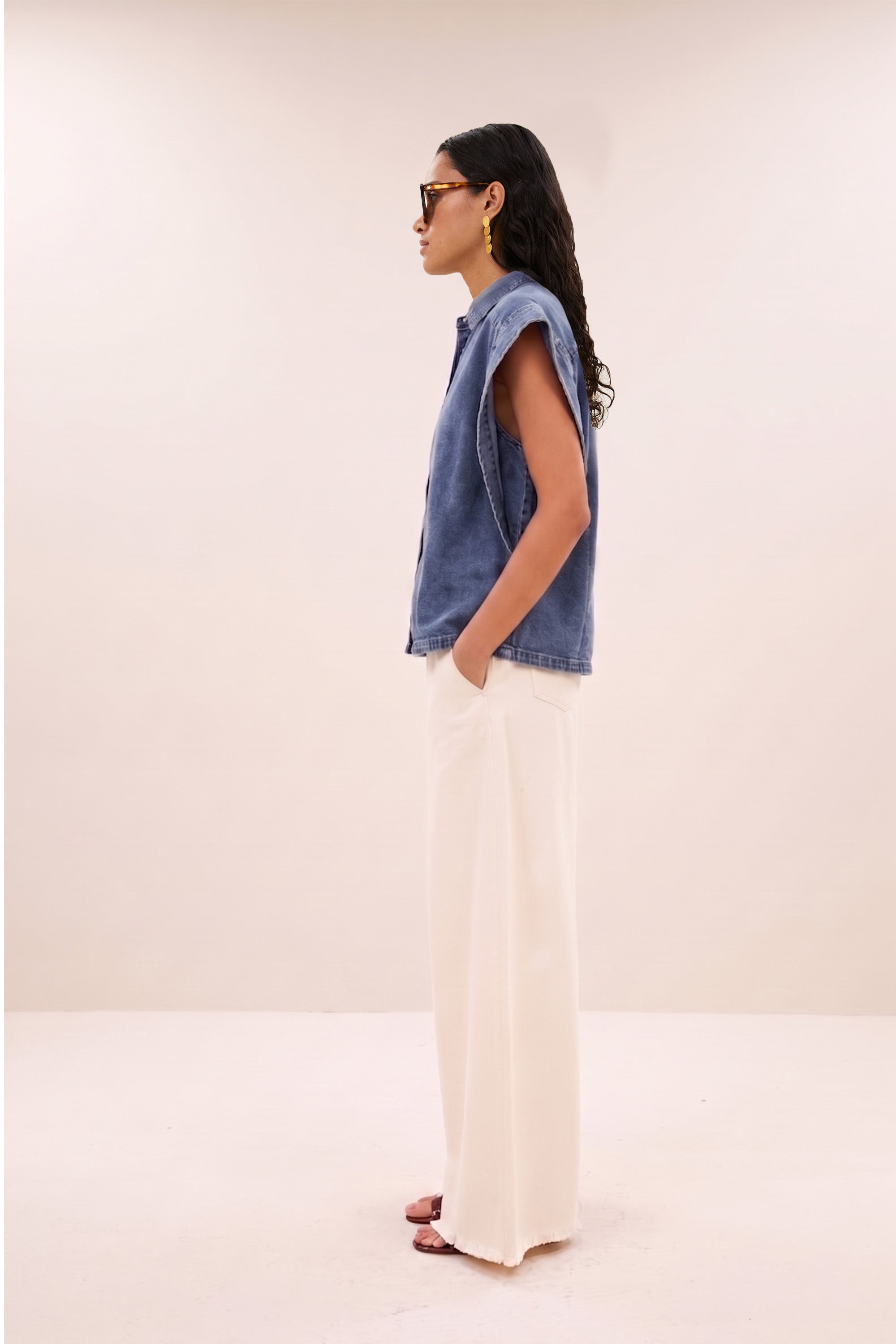 pixie short denim blouse | medium denim
