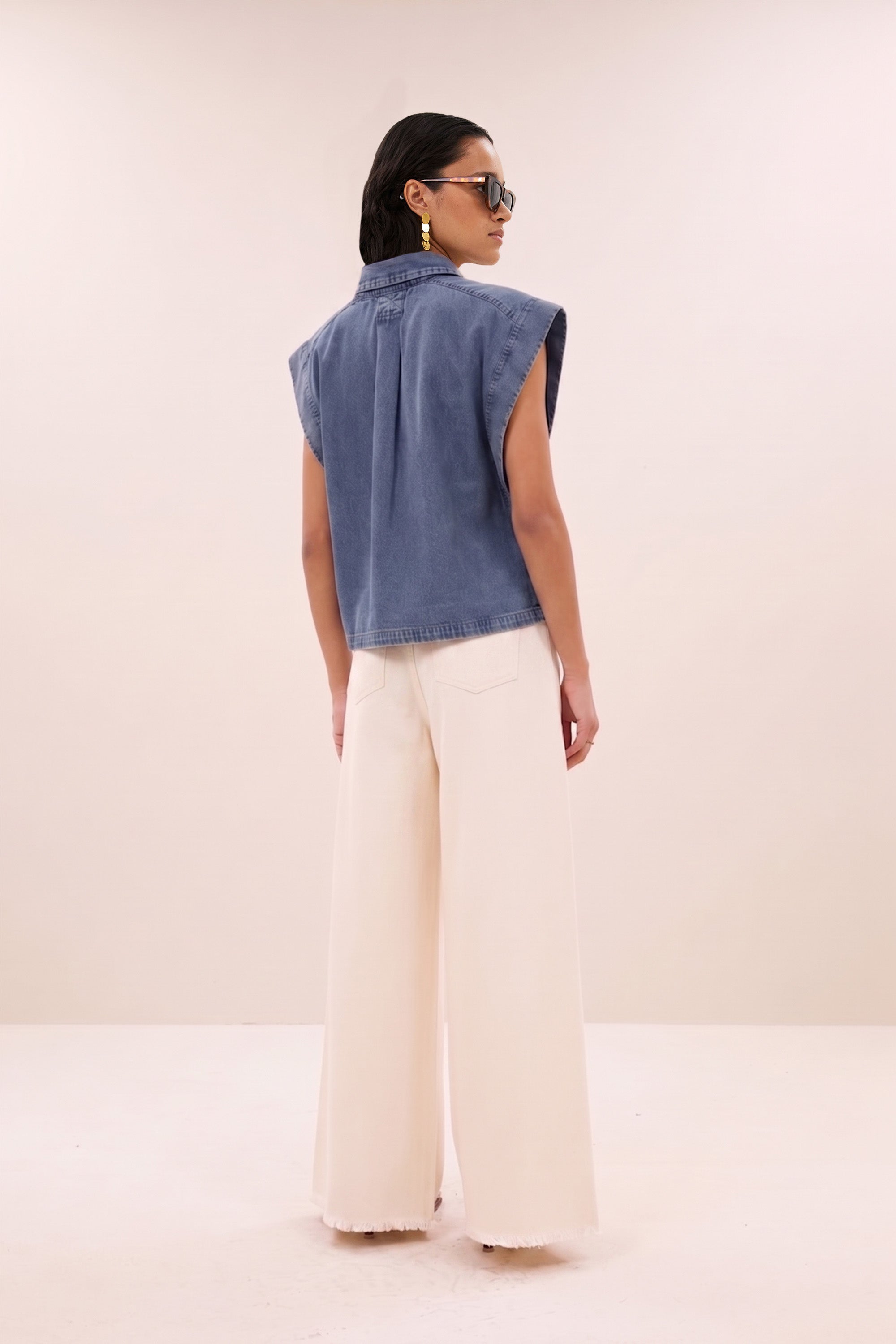 pixie short denim blouse | medium denim