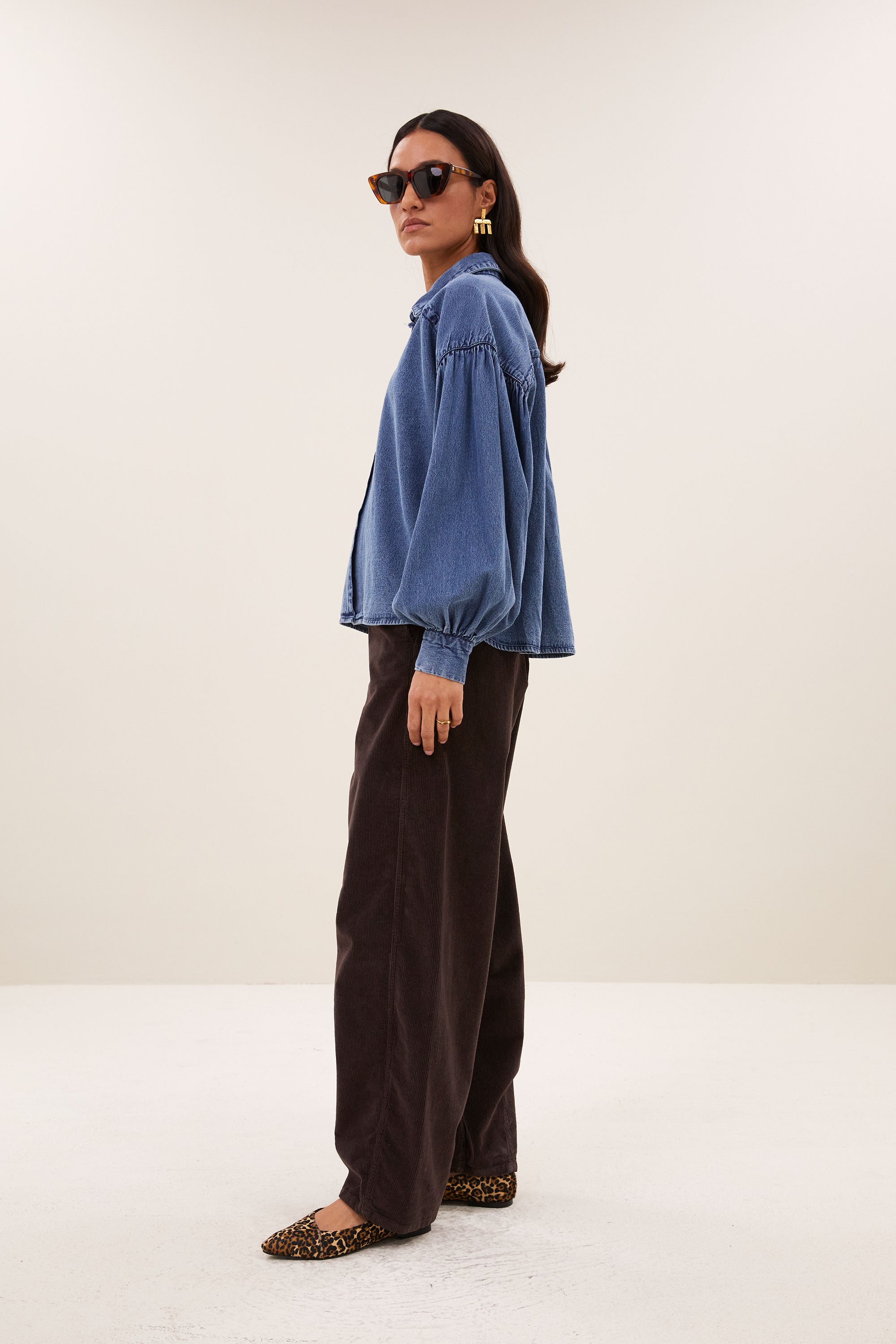 sarah short denim blouse | medium denim