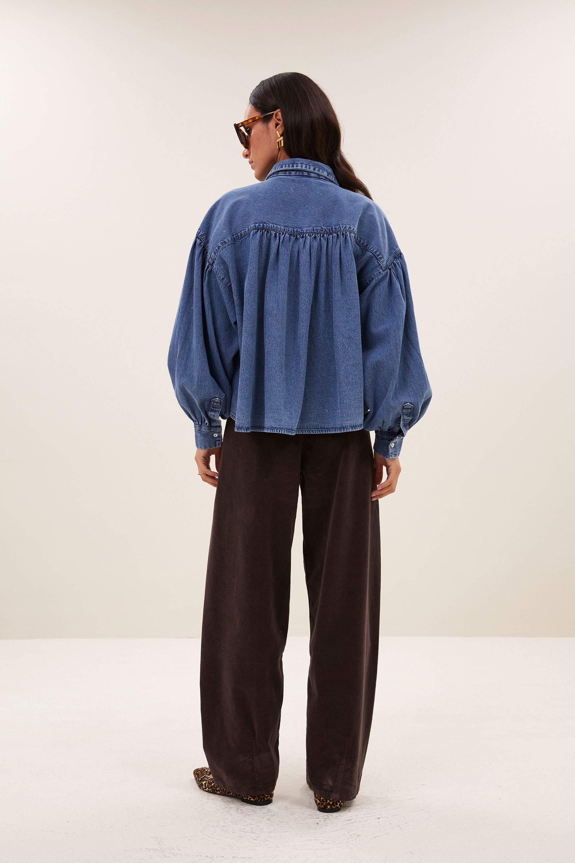 sarah short denim blouse | medium denim