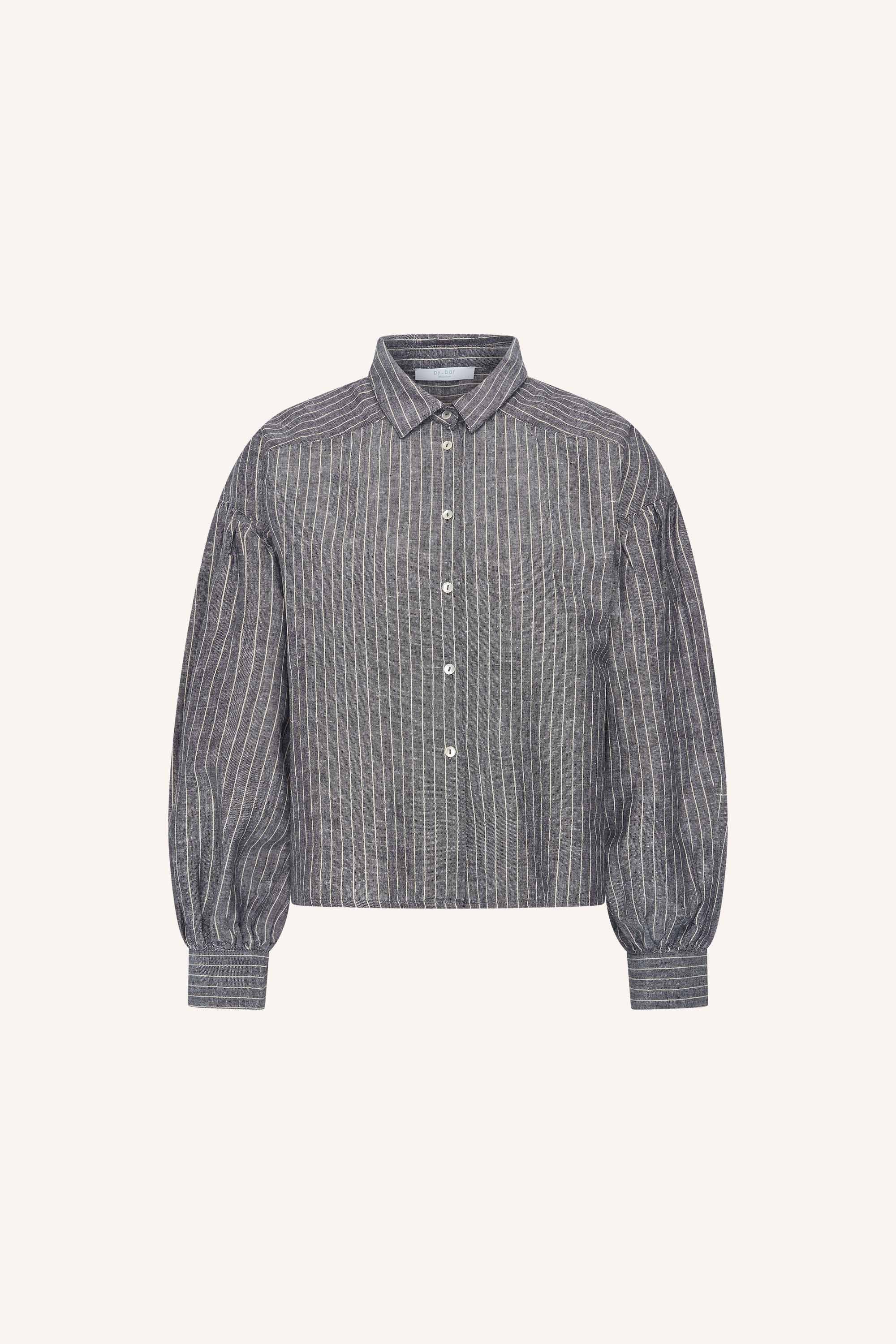 sarah short thin stripe blouse | ash grey stripe