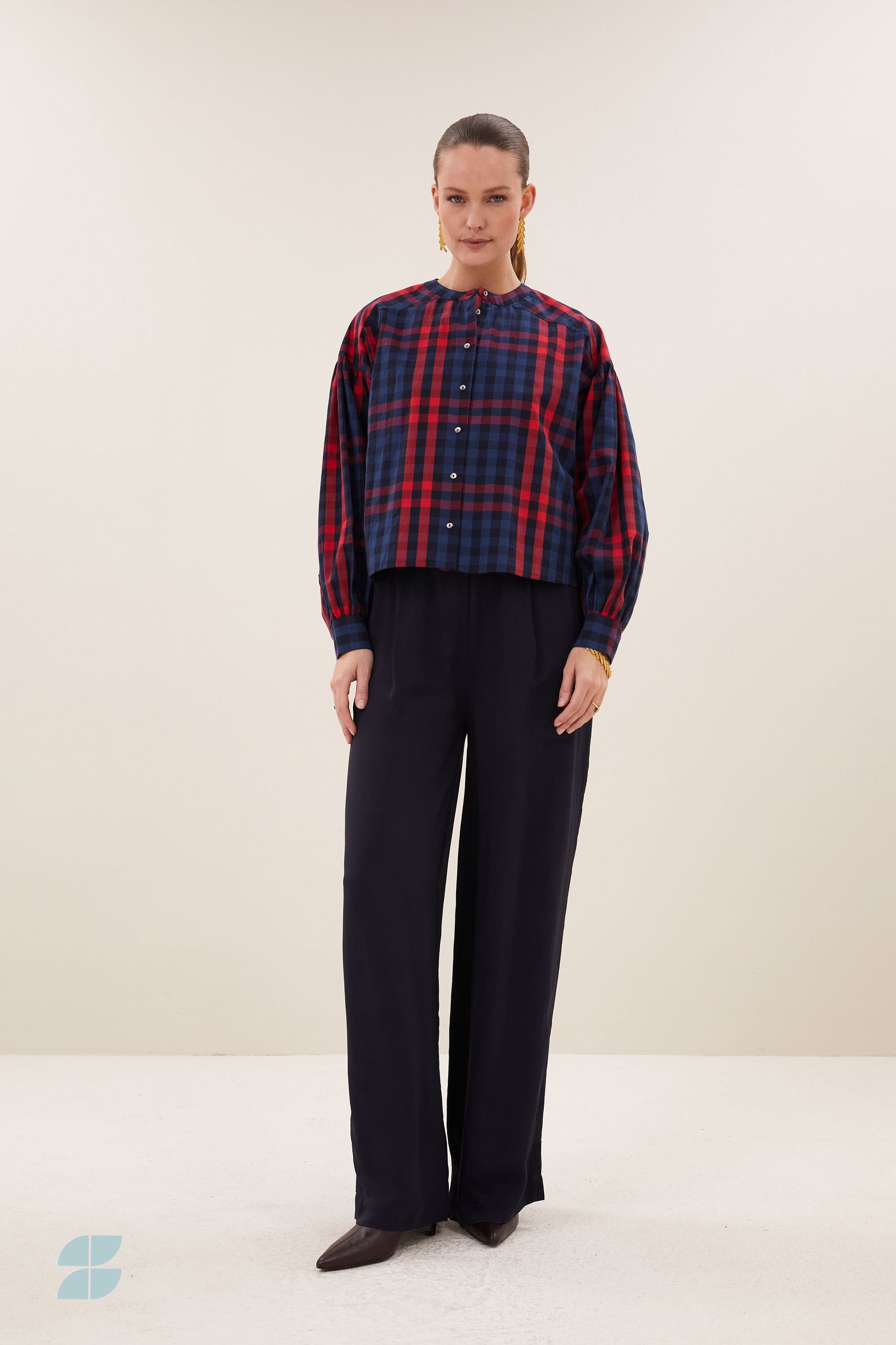 ella red check blouse | royal red check
