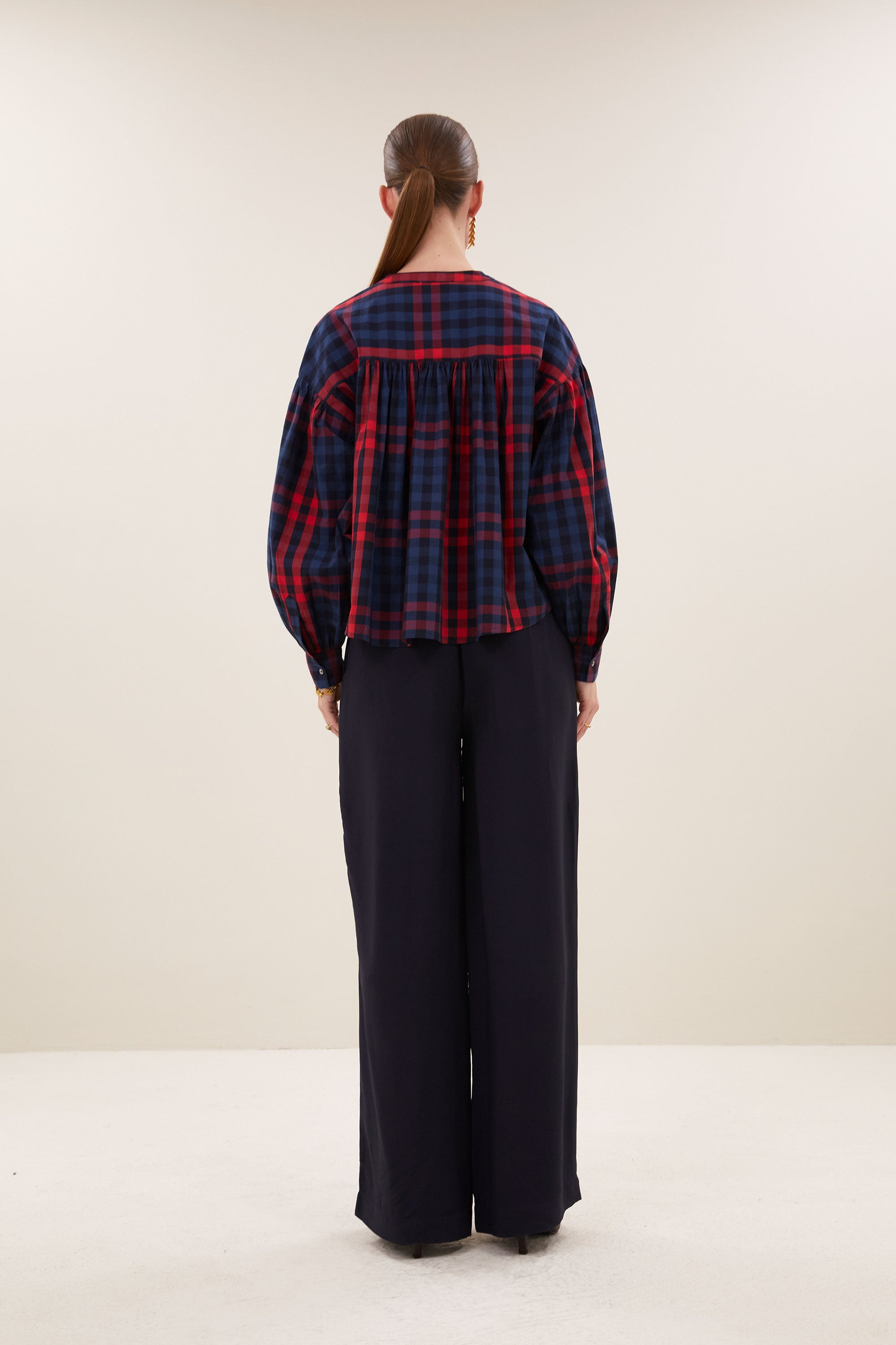 ella red check blouse | royal red check