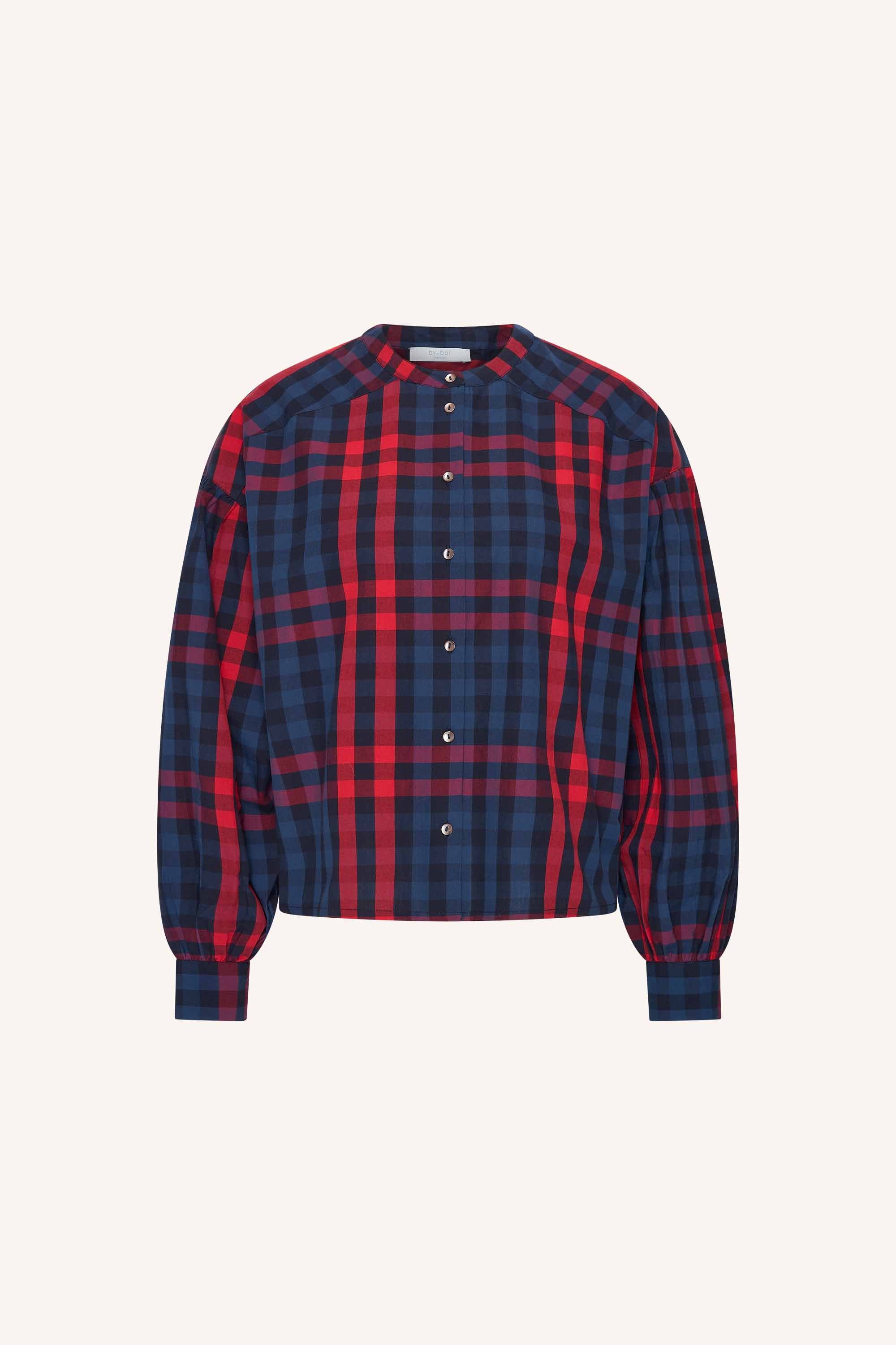 ella red check blouse | royal red check