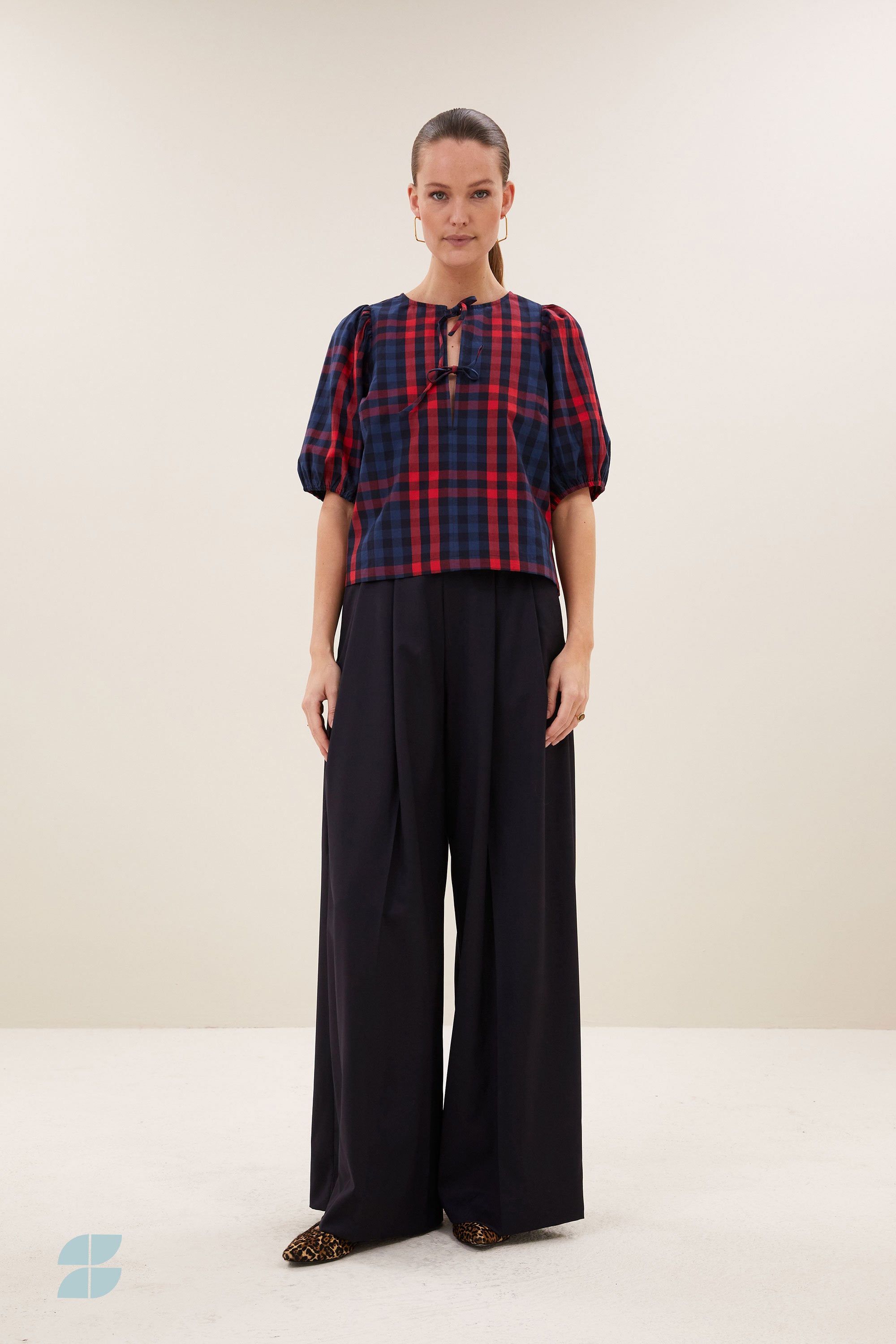 kaya red check blouse | royal red check