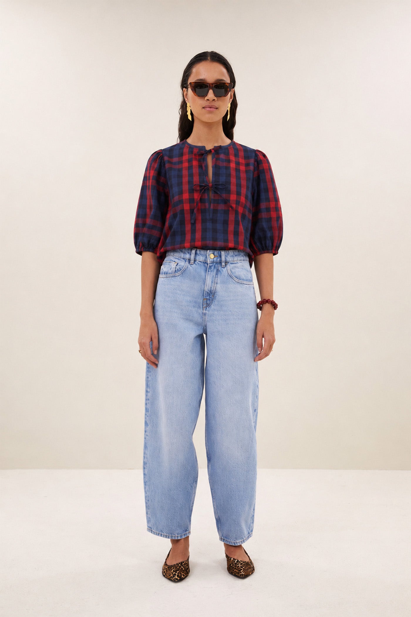 kaya red check blouse | royal red check