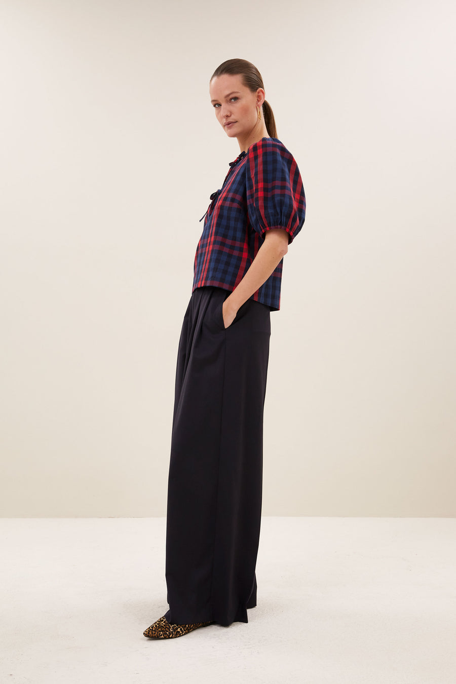 kaya red check blouse | royal red check
