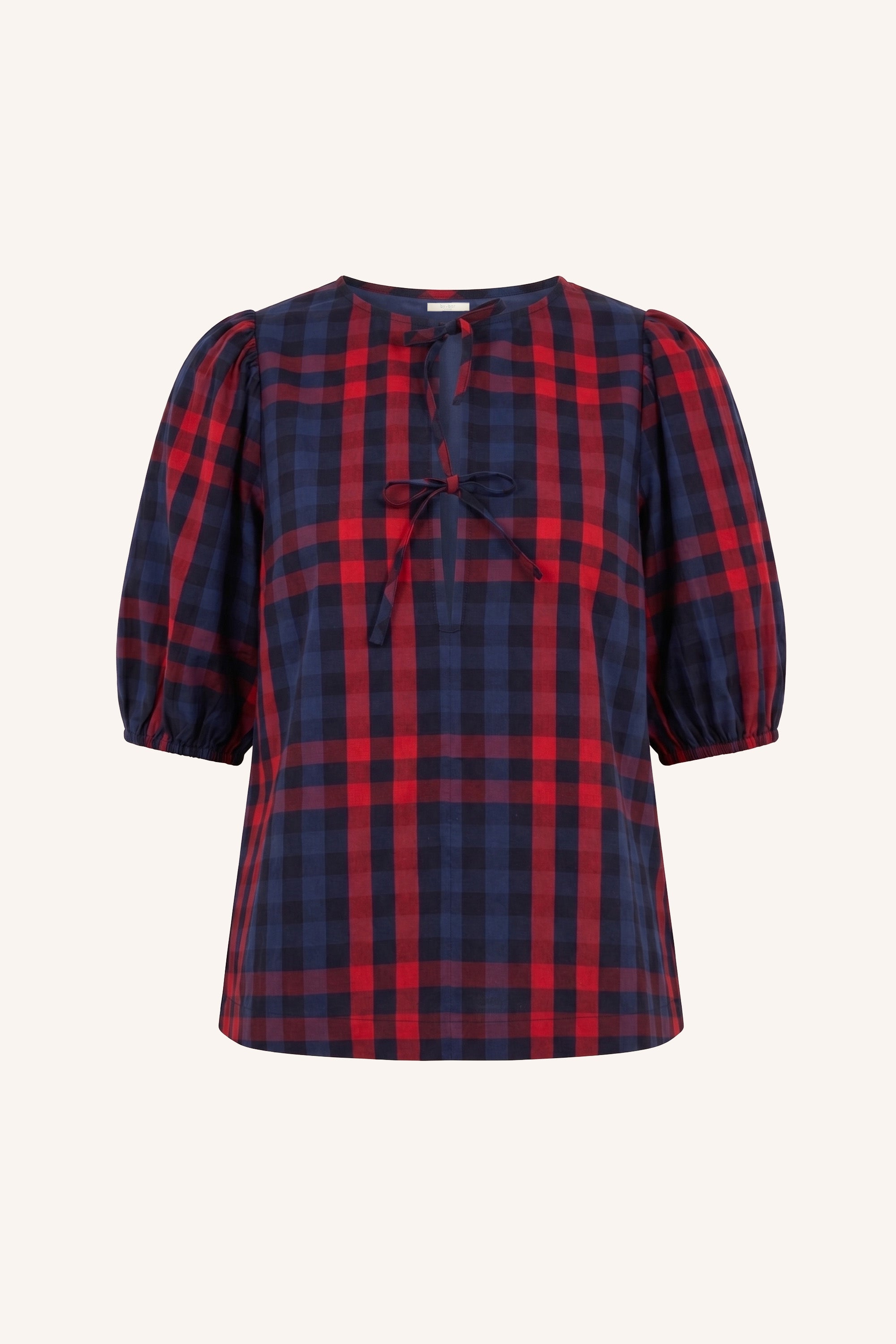 kaya-red-check-blouse-royal-red-check-korte fit-ronde halslijn-kleine kapmouw-by-bar-productfoto