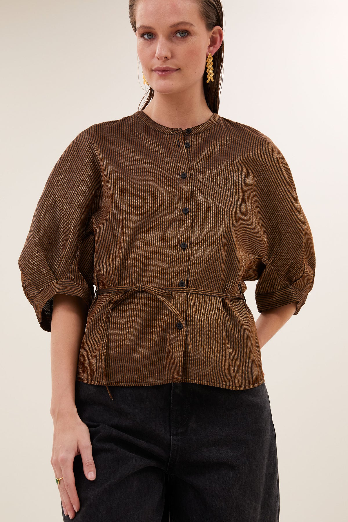 phoebe festive blouse | gold