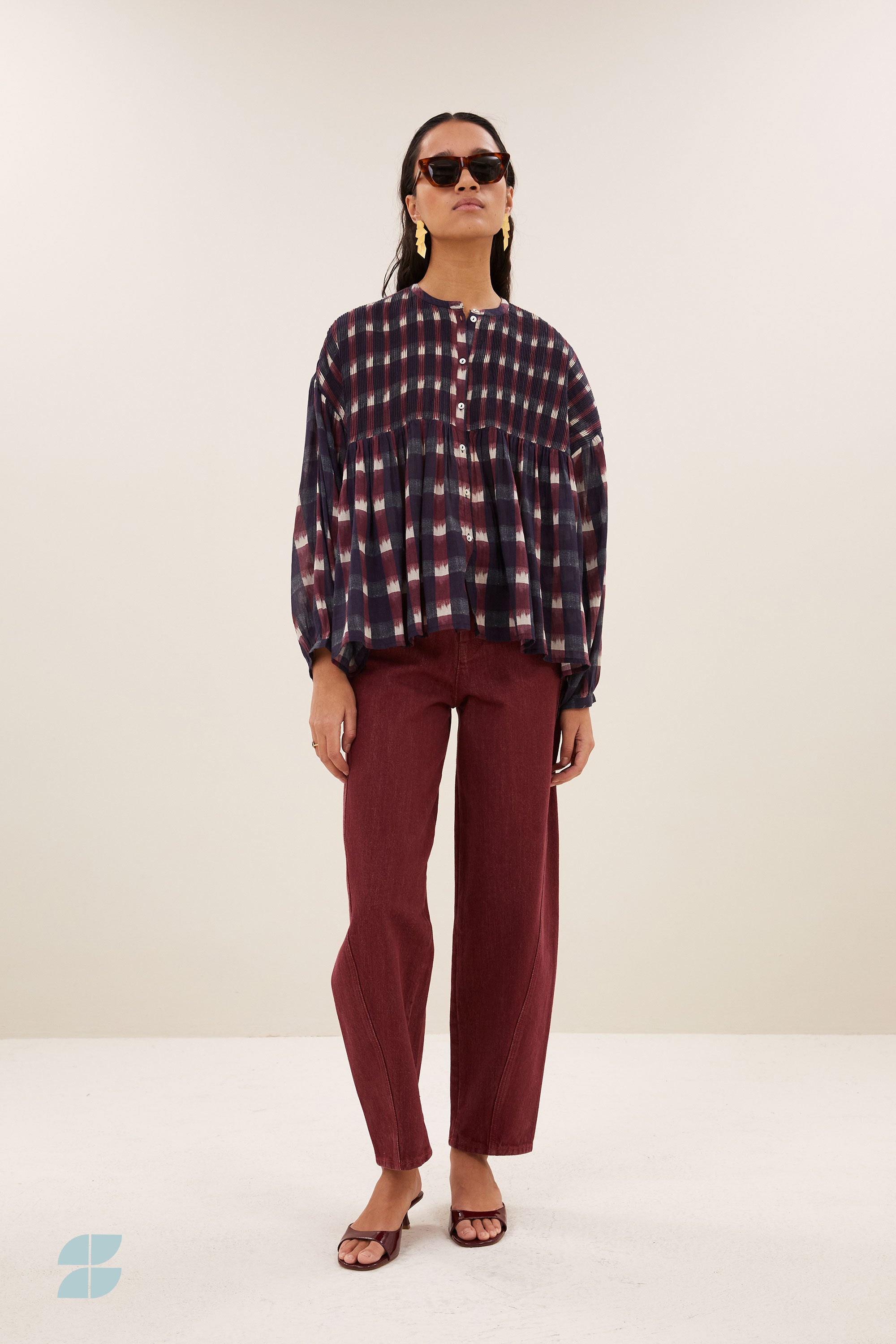 mine ikat blouse | wine ikat print