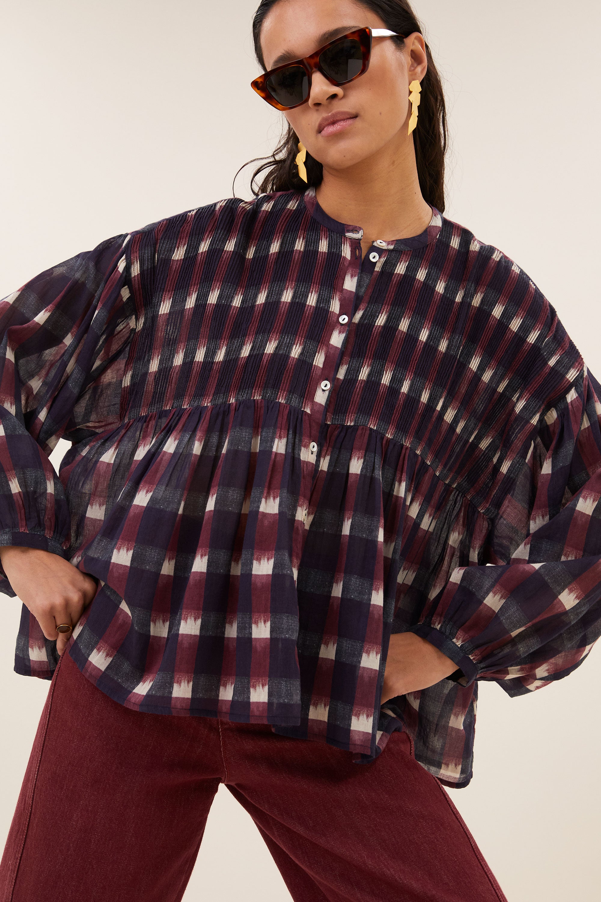 mine ikat blouse | wine ikat print