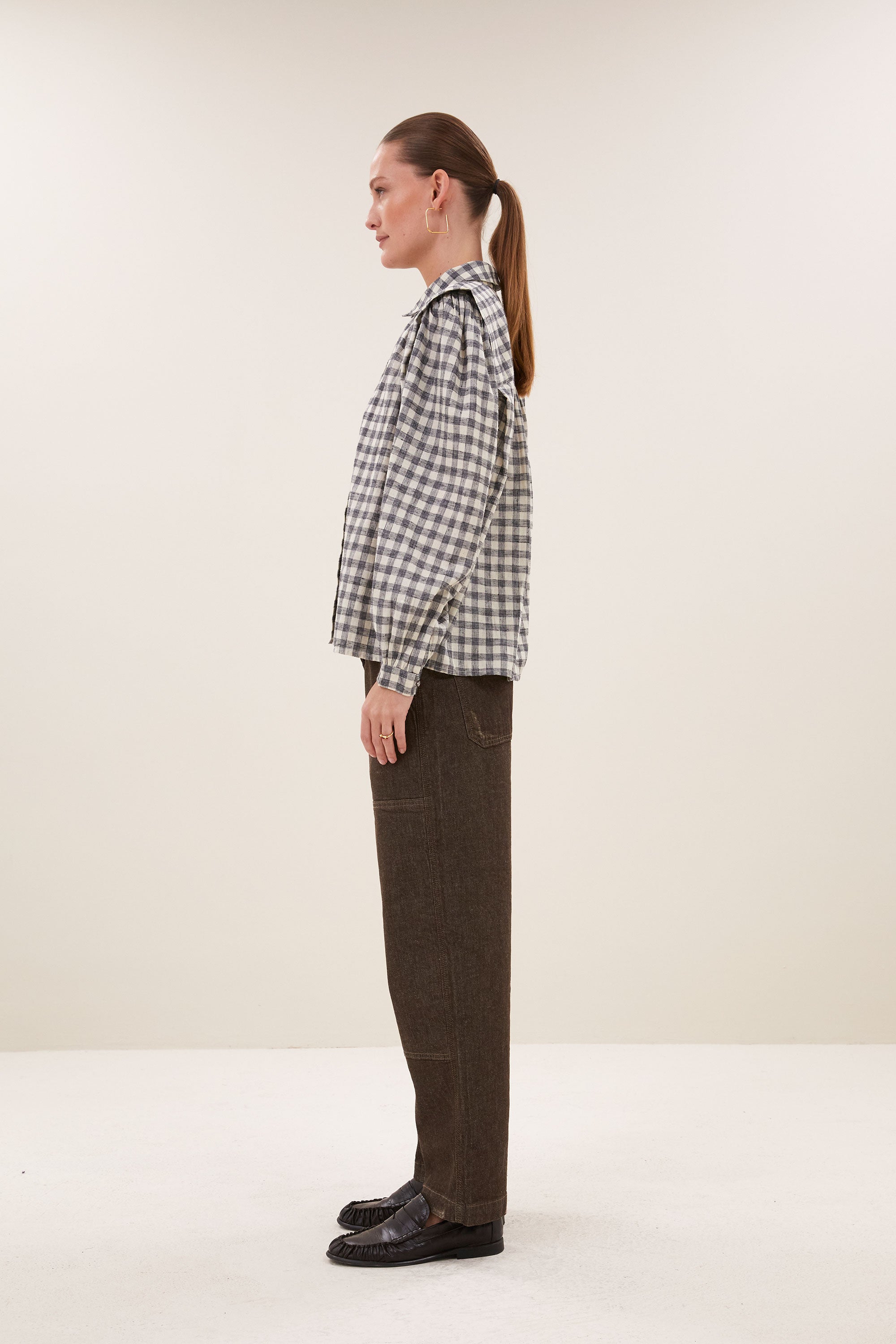 maia check blouse | ash grey check
