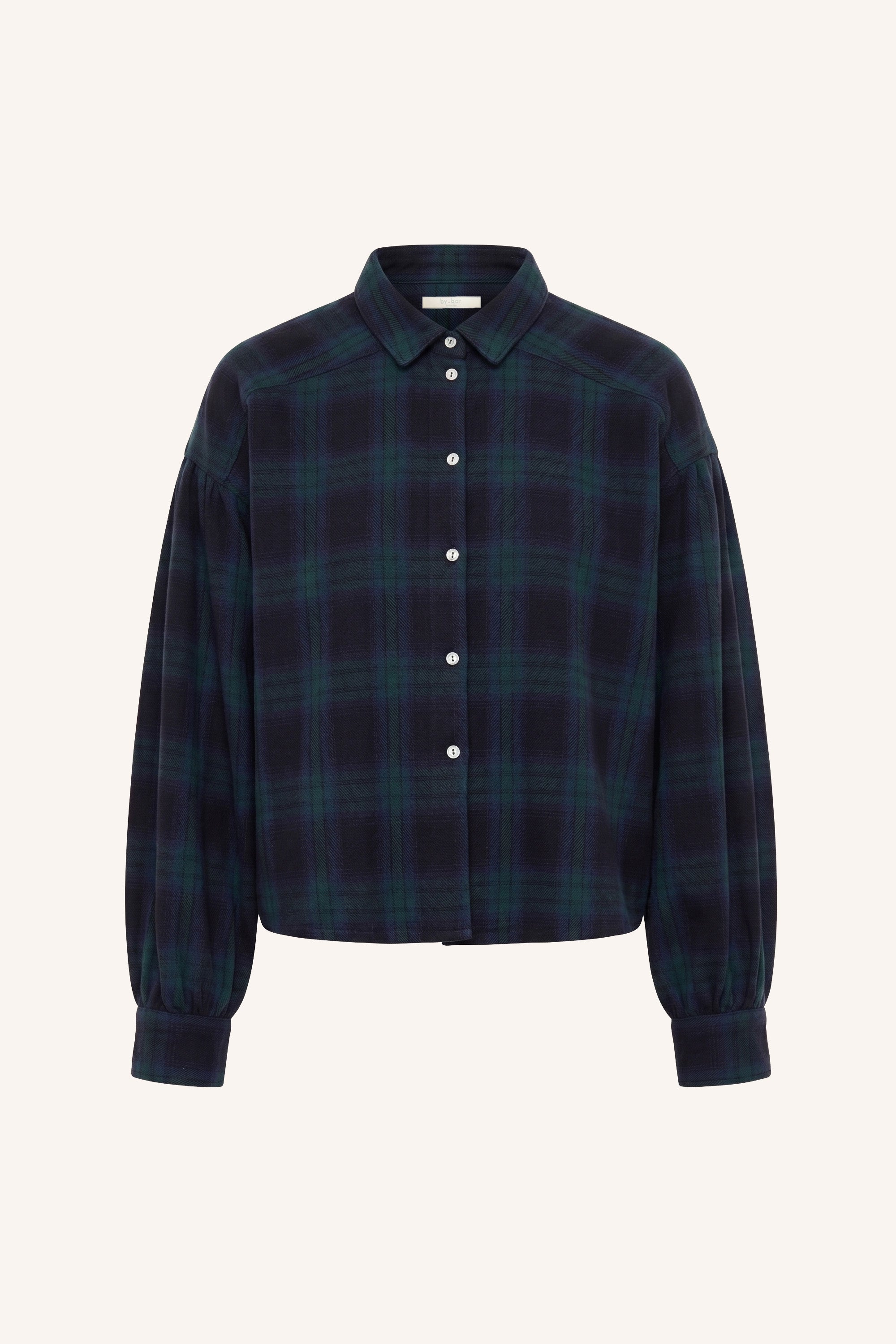 sarah-short-green-check-blouse-green-tartan-check-korte fit-knoopsluiting-biologisch katoen-by-bar-productfoto
