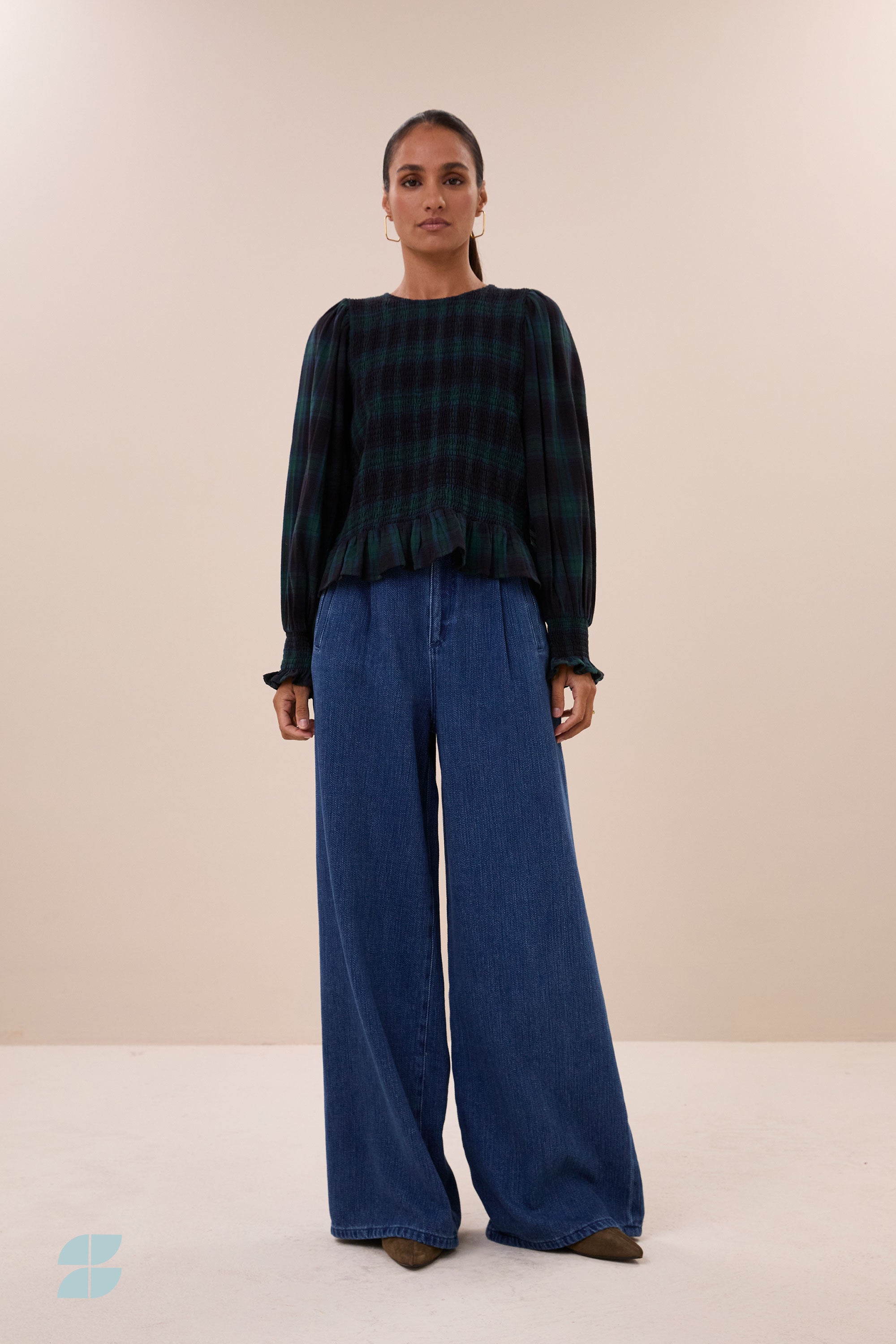 yena green check blouse | green tartan check