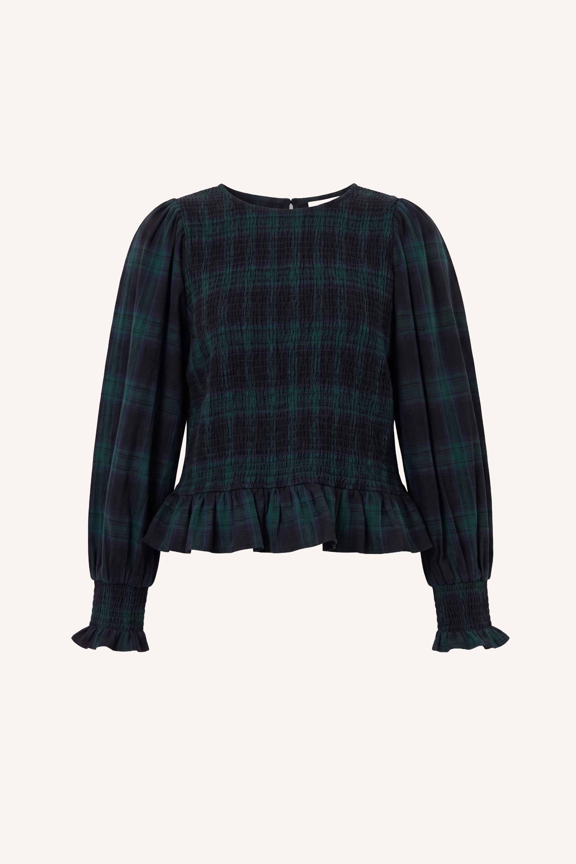 yena green check blouse | green tartan check