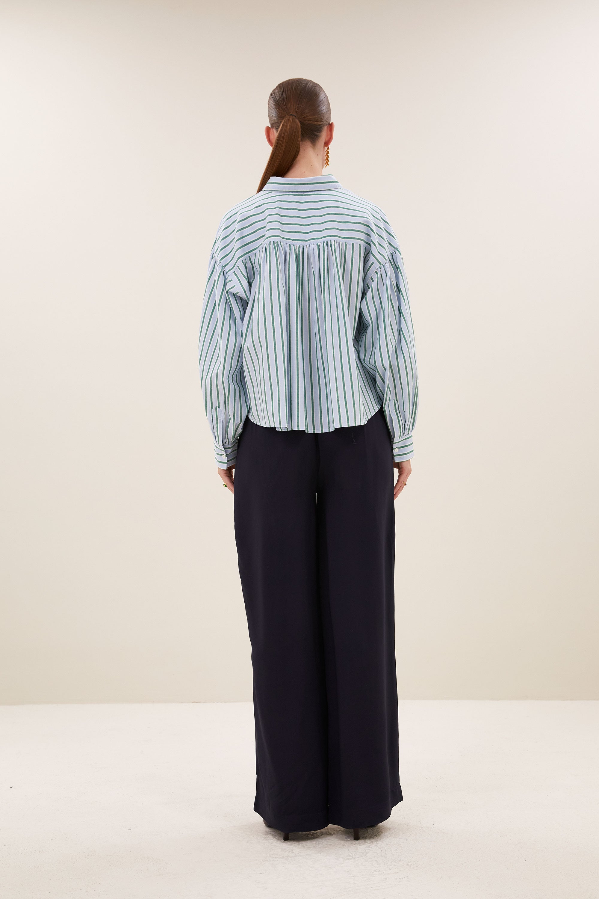 sarah short sea blouse | green sea stripe