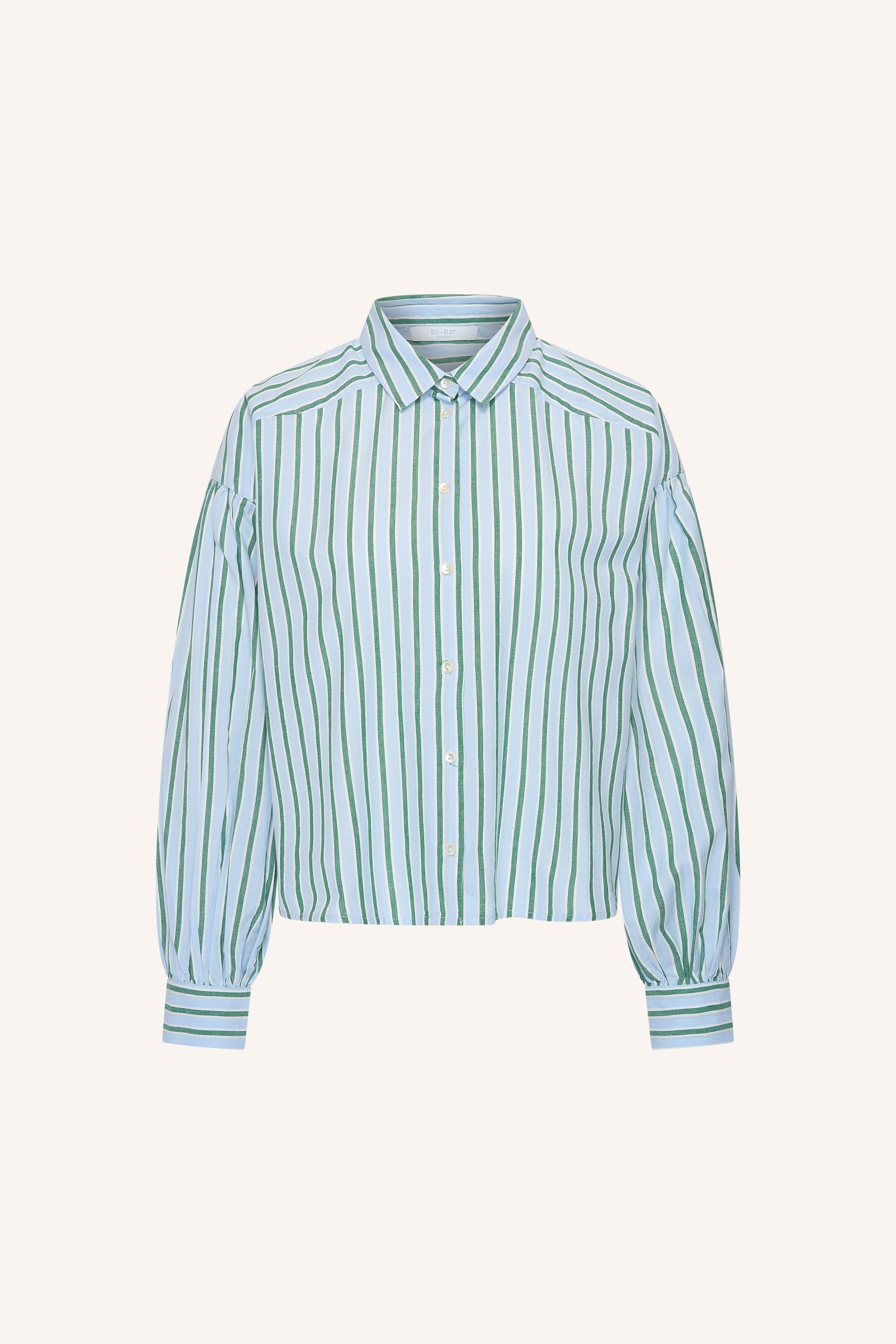 sarah-short-sea-blouse-green-sea-stripe-korte fit-all-time classic-knoopsluiting-by-bar-productfoto