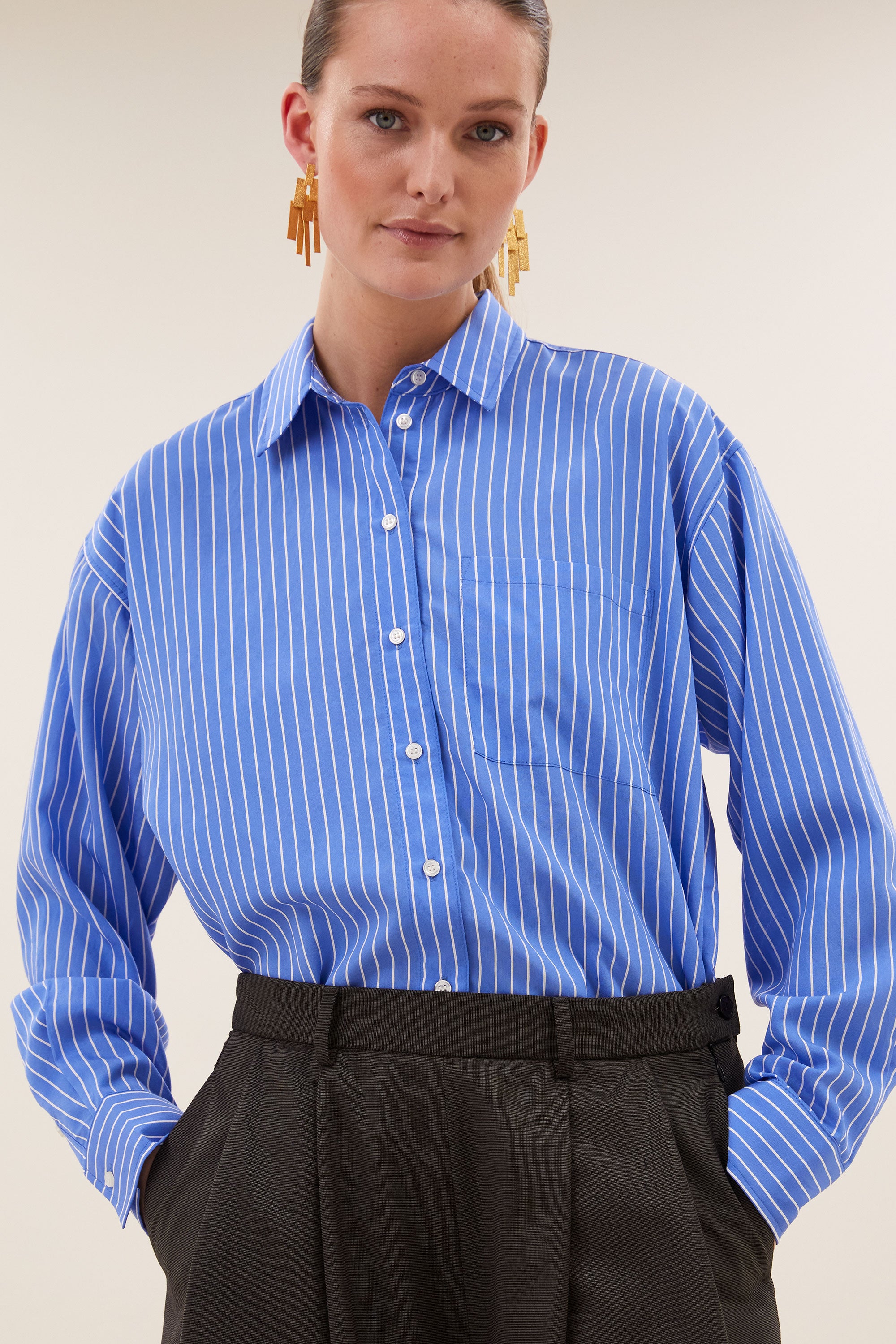 lise stripe blouse | azul blue stripe