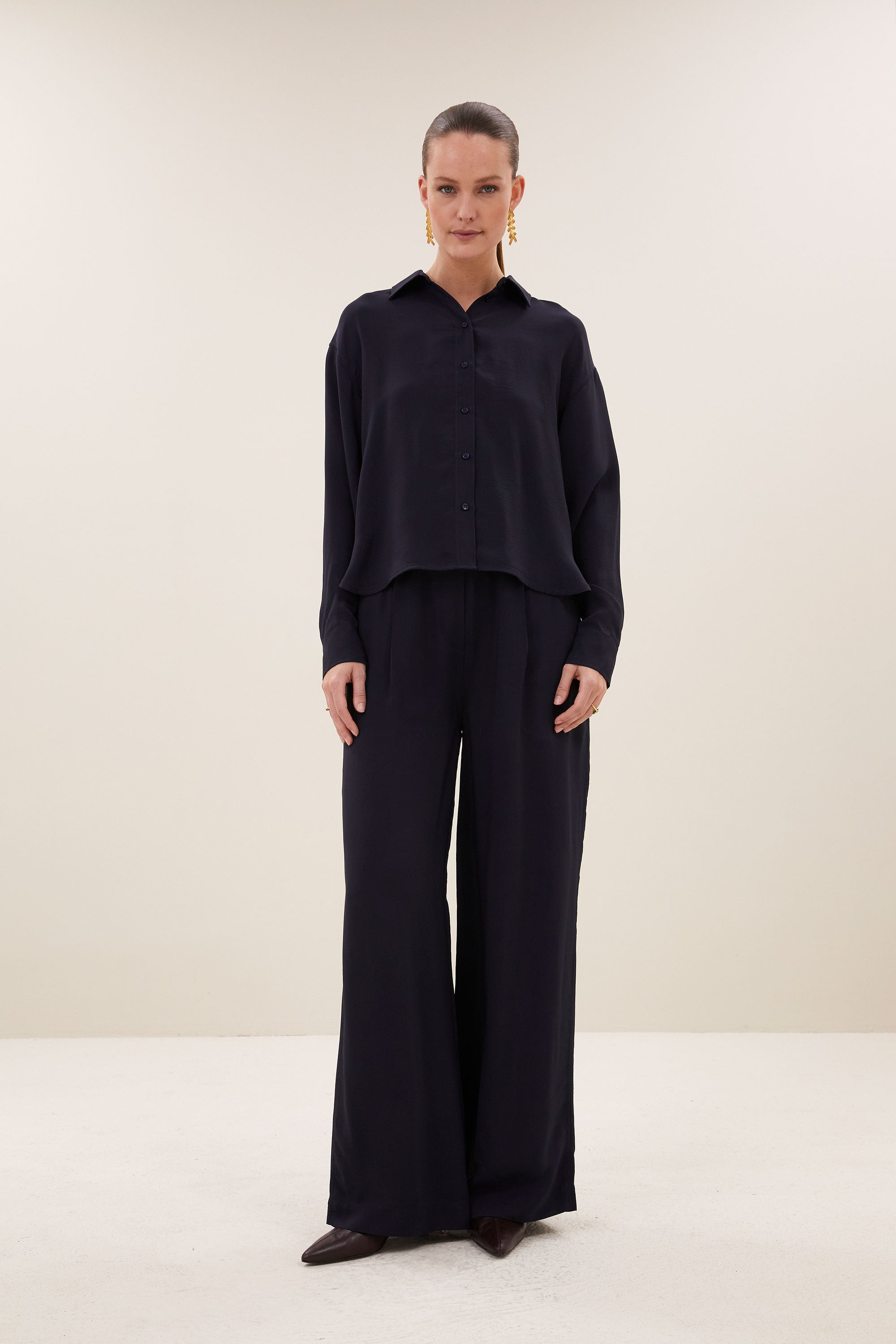 kris satin stripe blouse | night sky