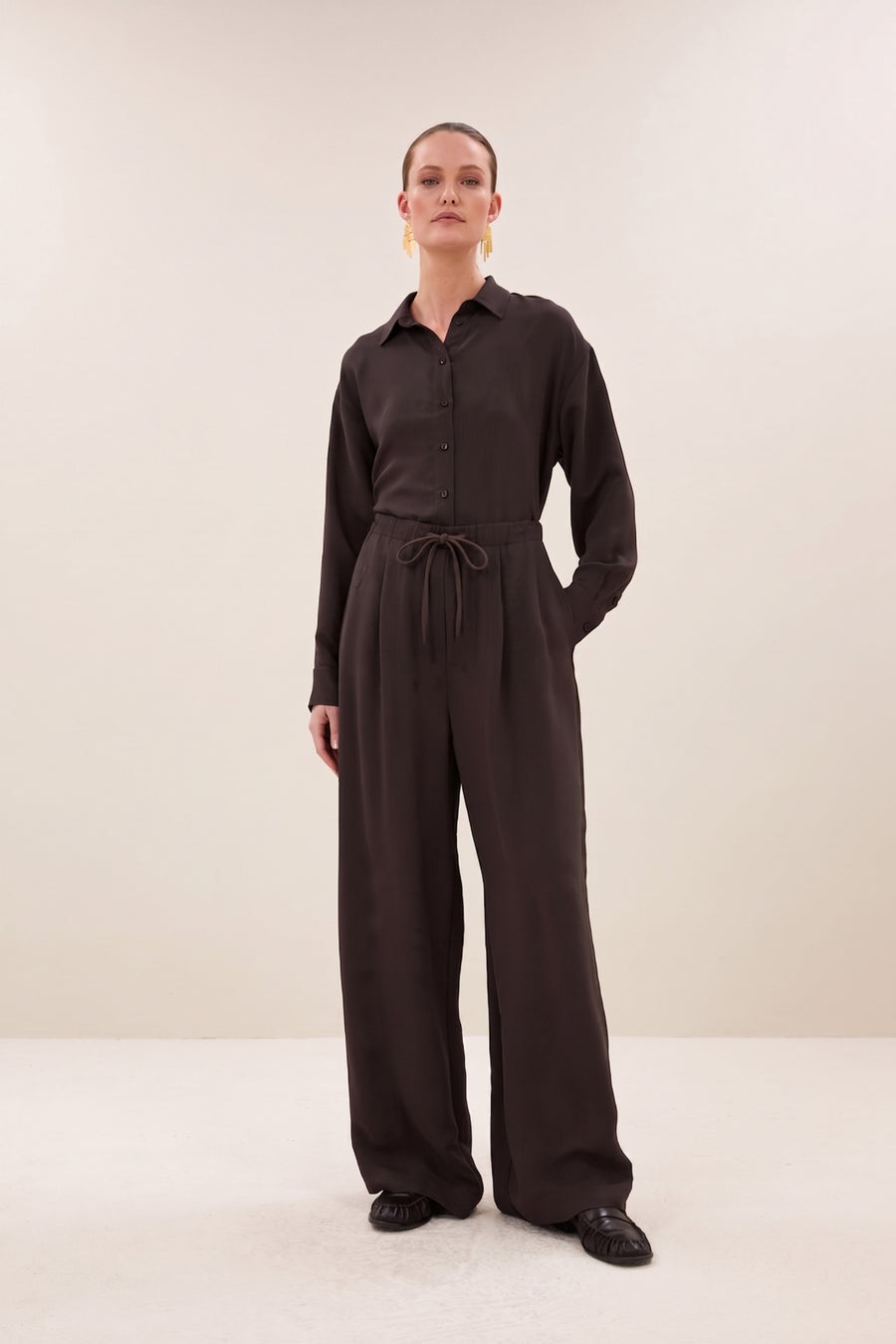 pelle satin stripe pants | espresso