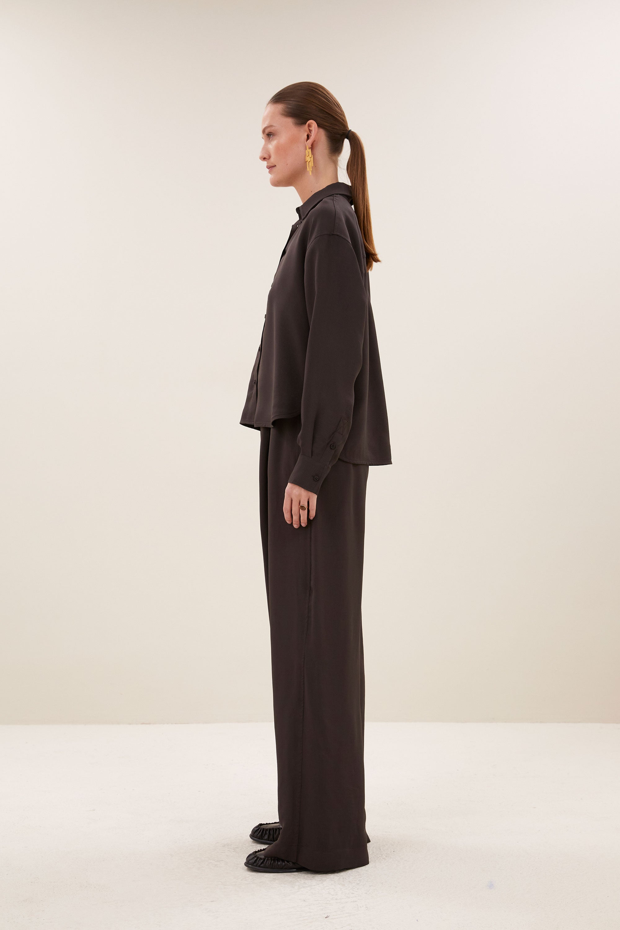 kris satin stripe blouse | espresso