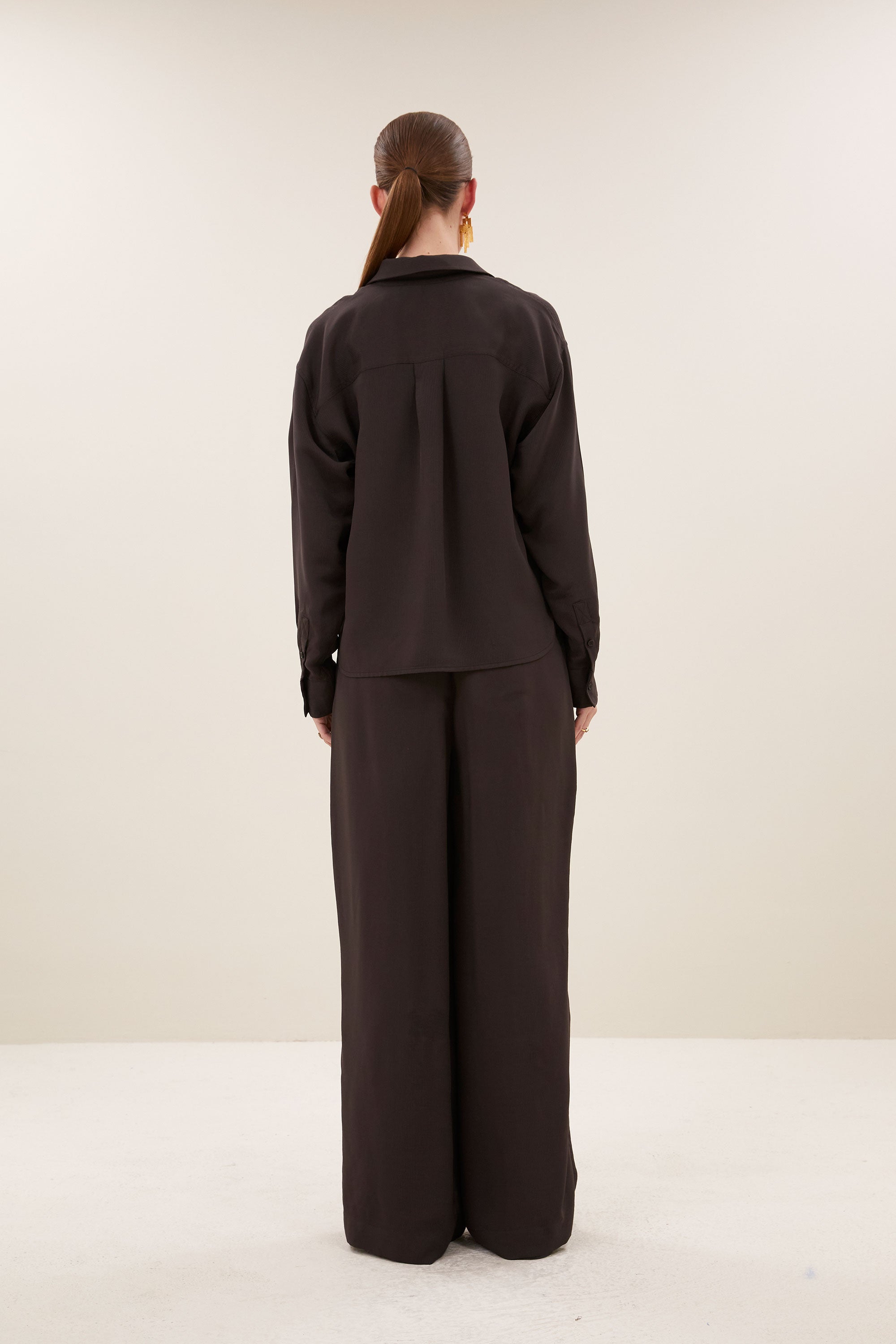 kris satin stripe blouse | espresso