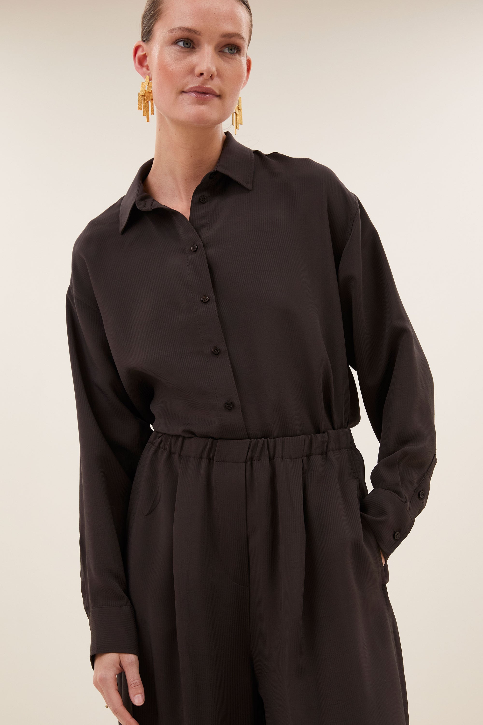 kris satin stripe blouse | espresso