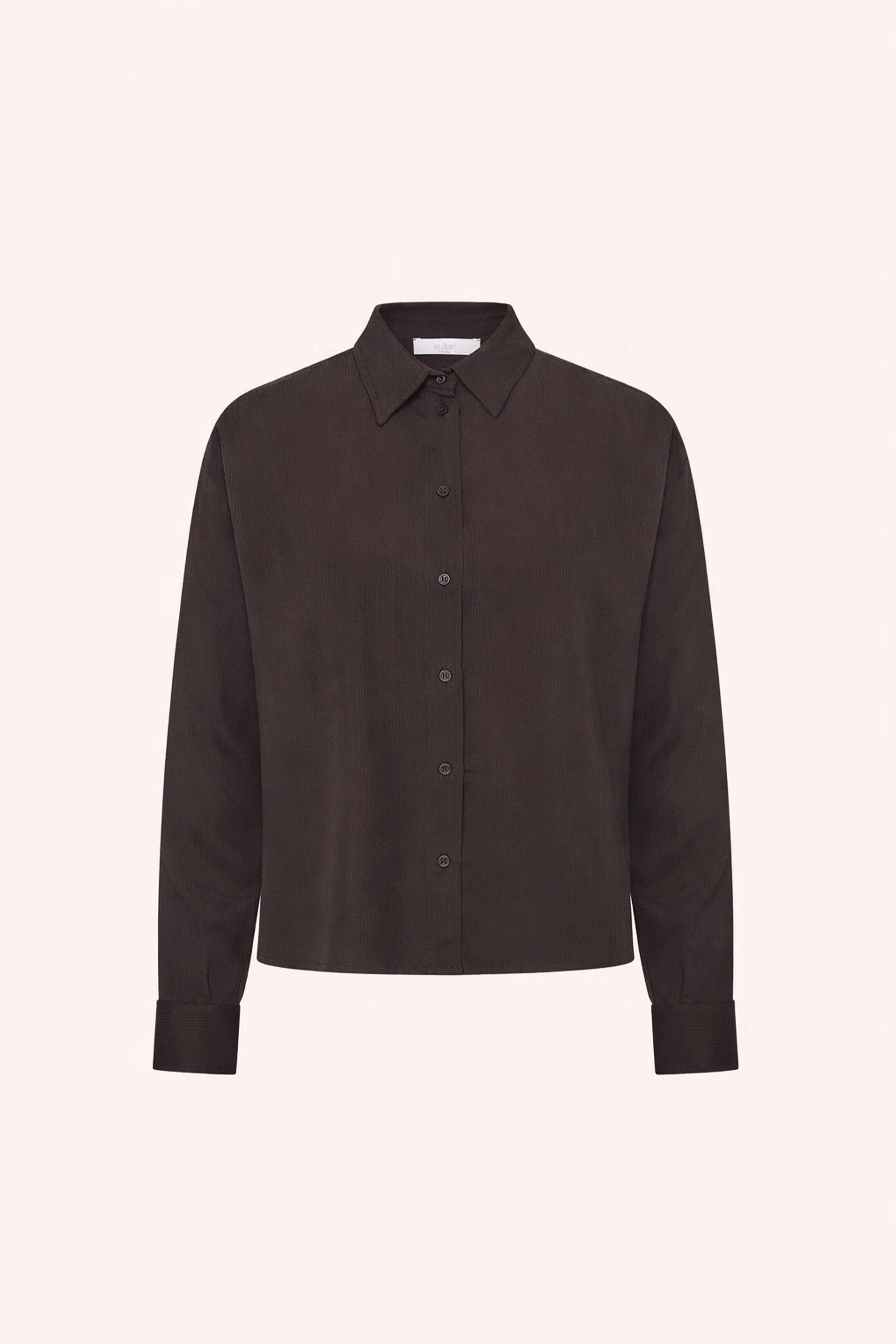 kris-satin-stripe-blouse-espresso-all-time classic-gemaakt door weefspecialist-tijdloze pasvorm-by-bar-achteraanzicht