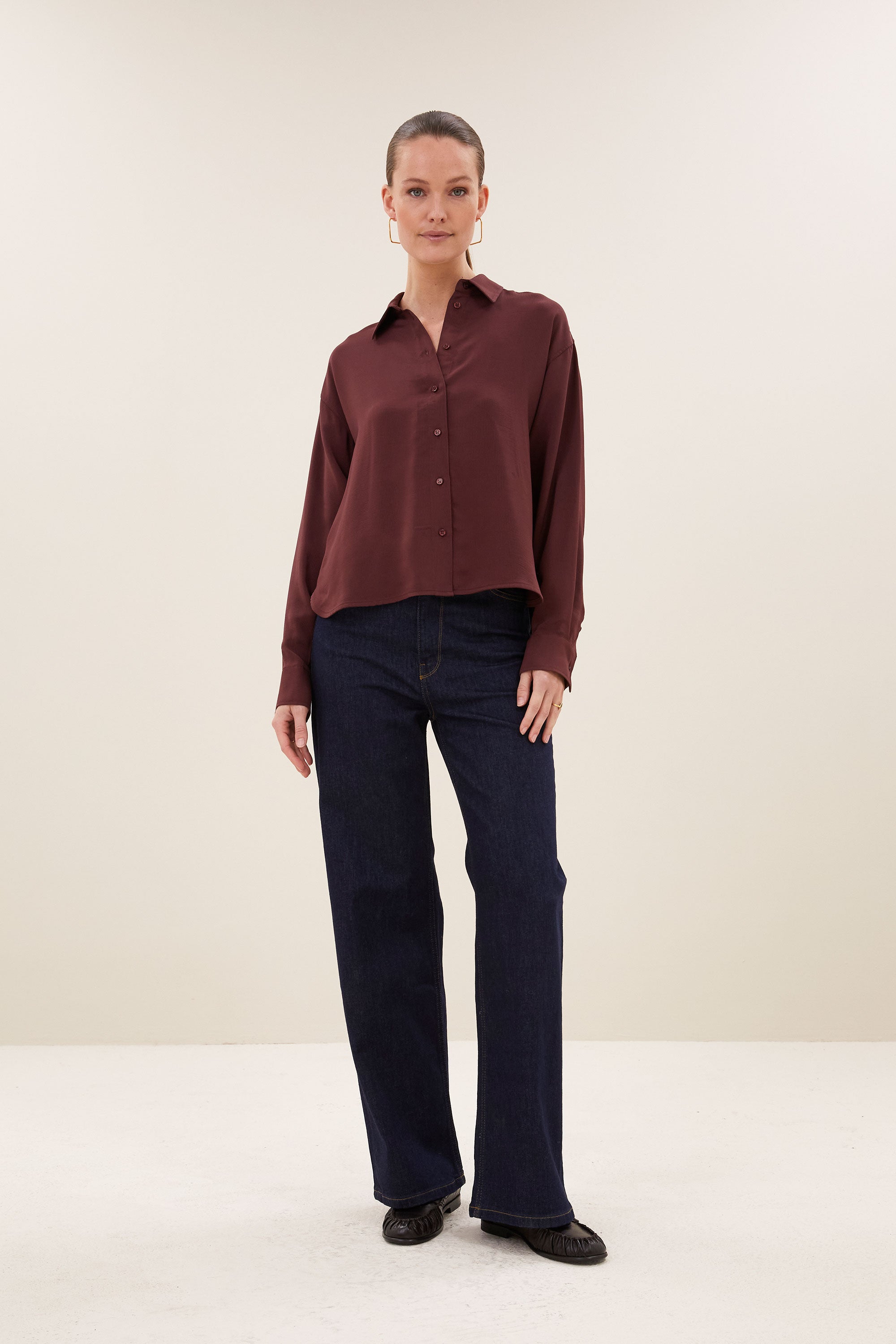 kris satin stripe blouse | pecan