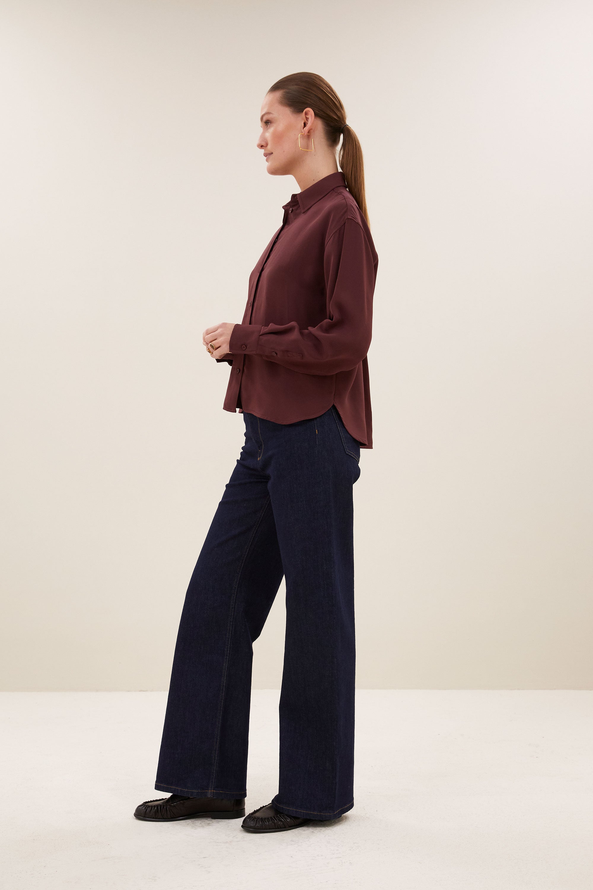 kris satin stripe blouse | pecan