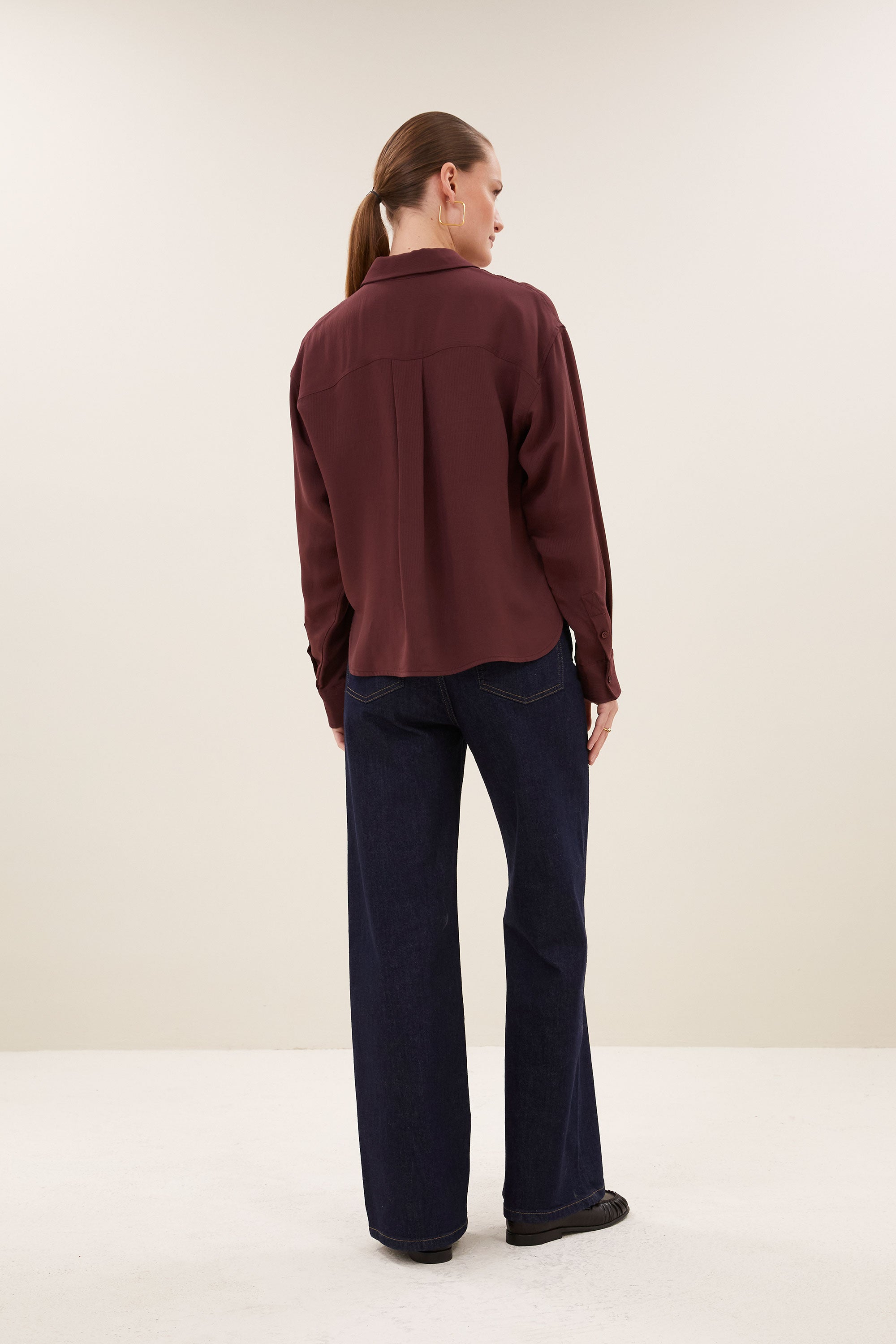 kris satin stripe blouse | pecan