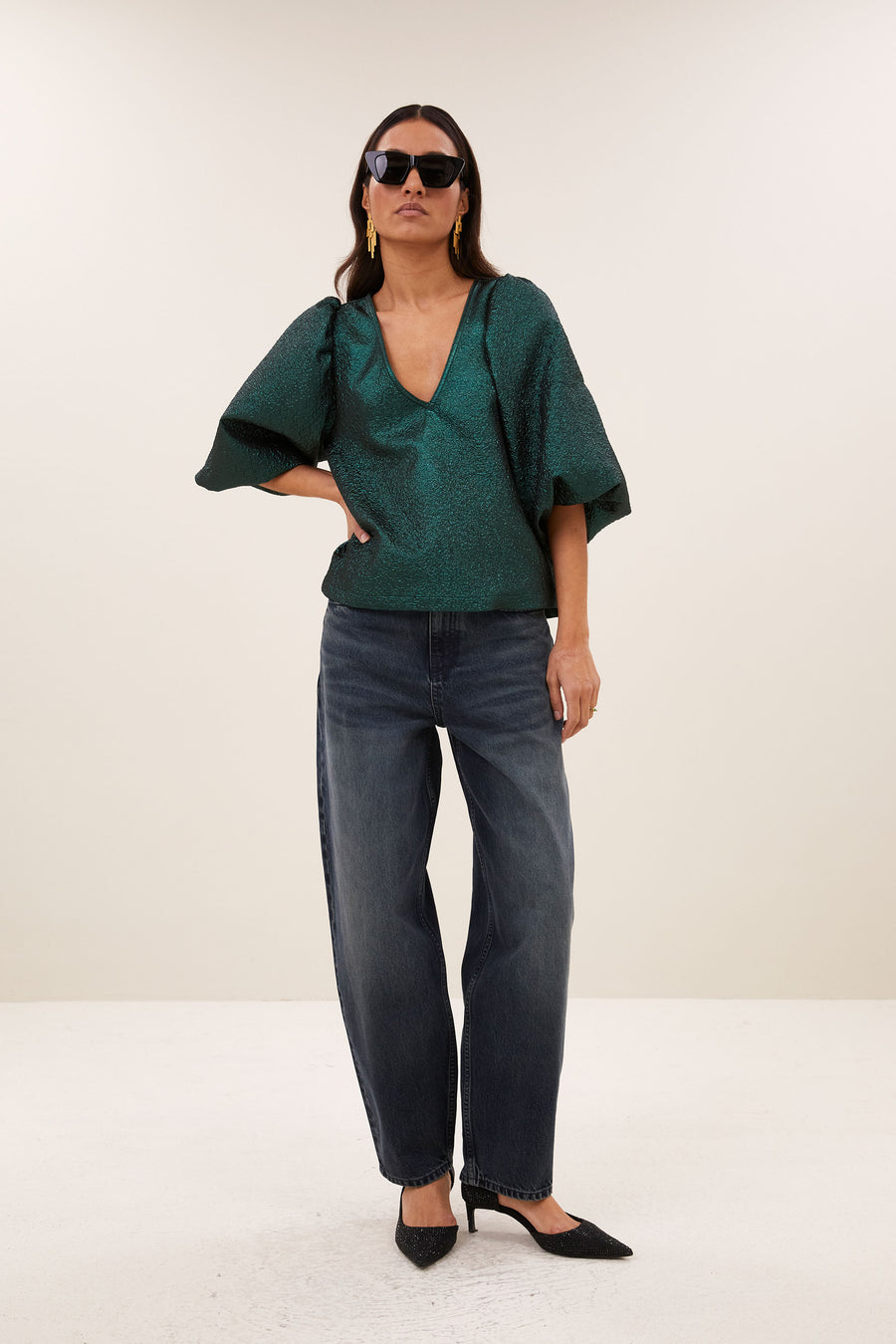juta metallic blouse | green metallic