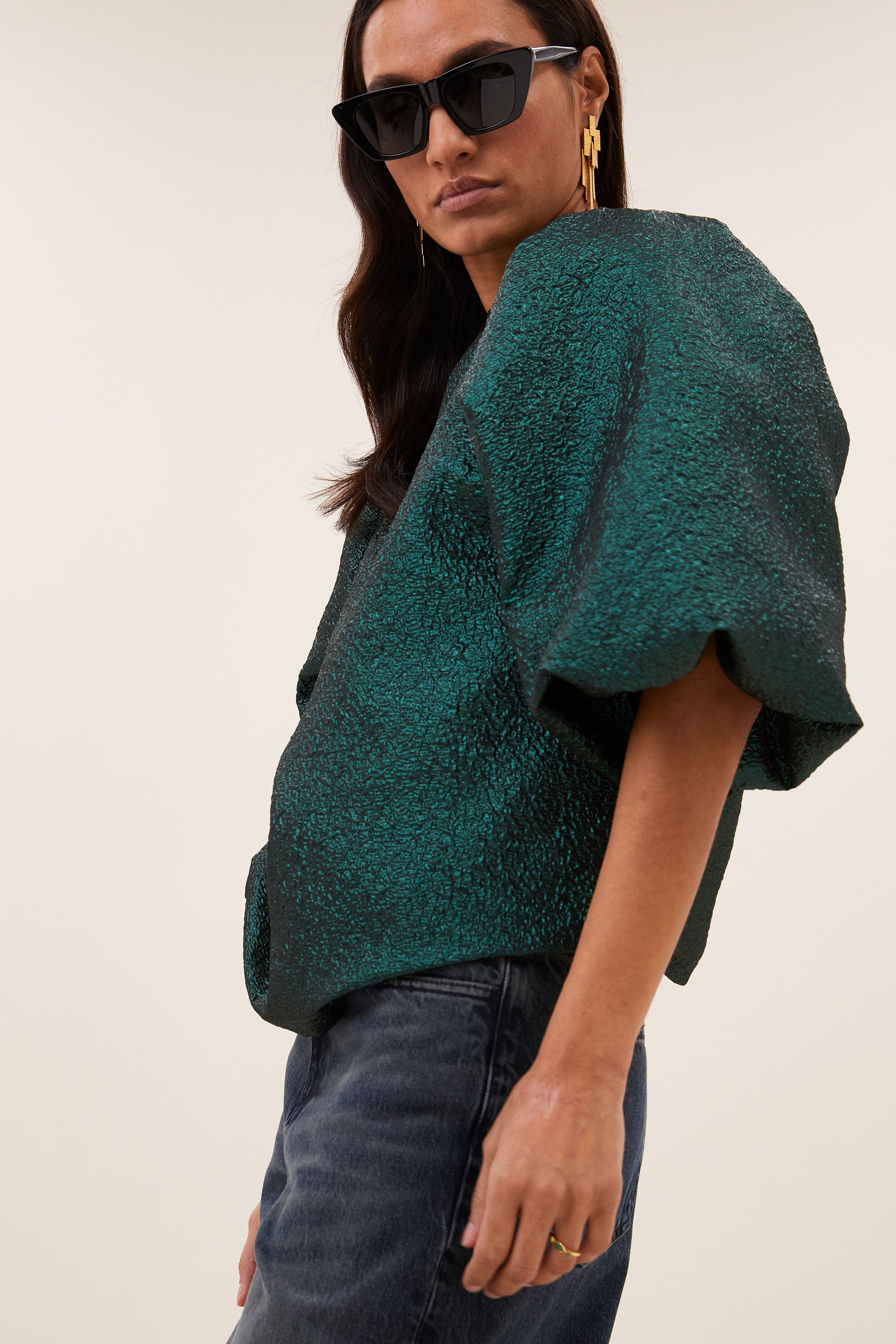juta metallic blouse | green metallic