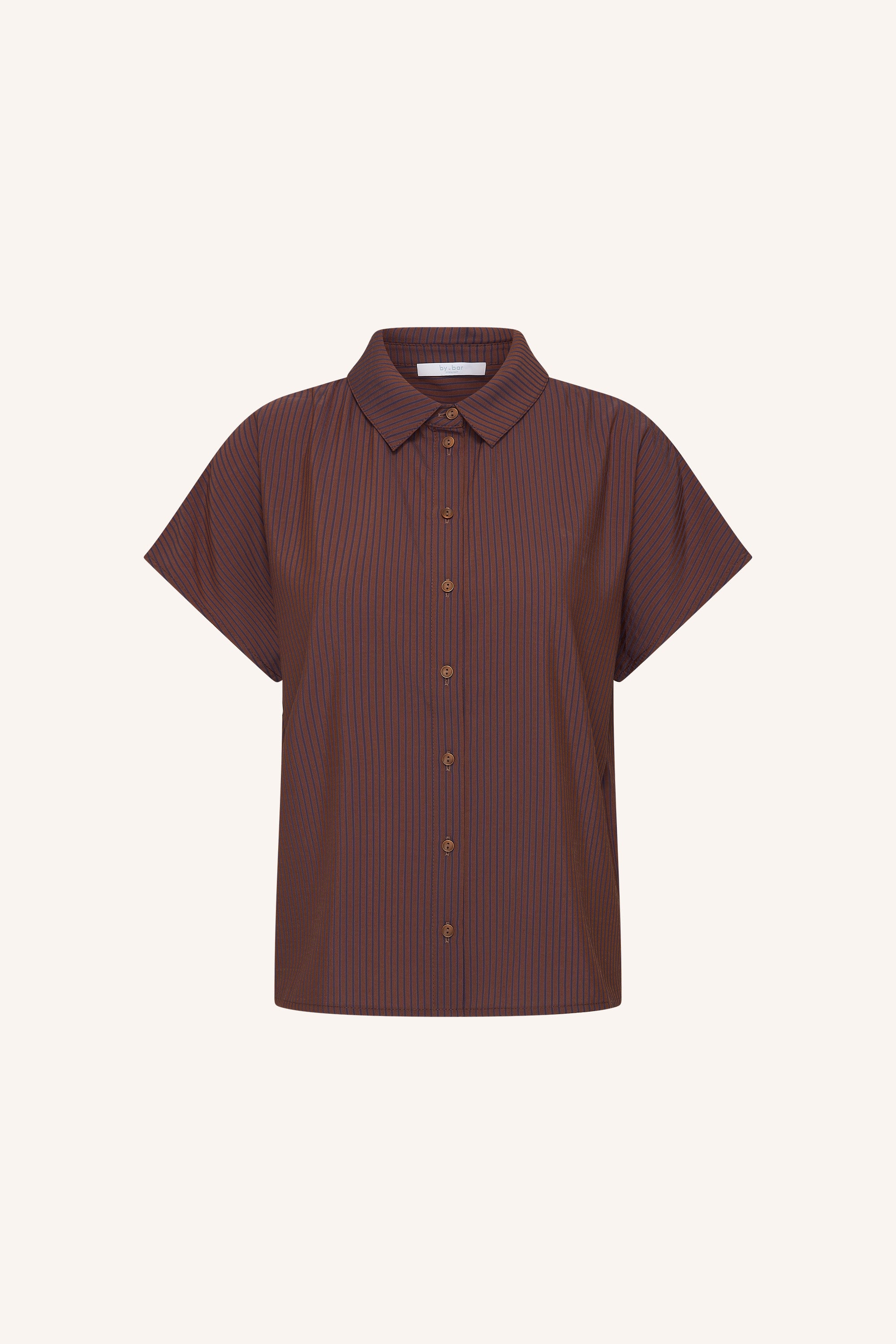 barley-tan-stripe-blouse-tanning-stripe-knoopsluiting-kleine kapmouw-opstaande kraag-by-bar-productfoto