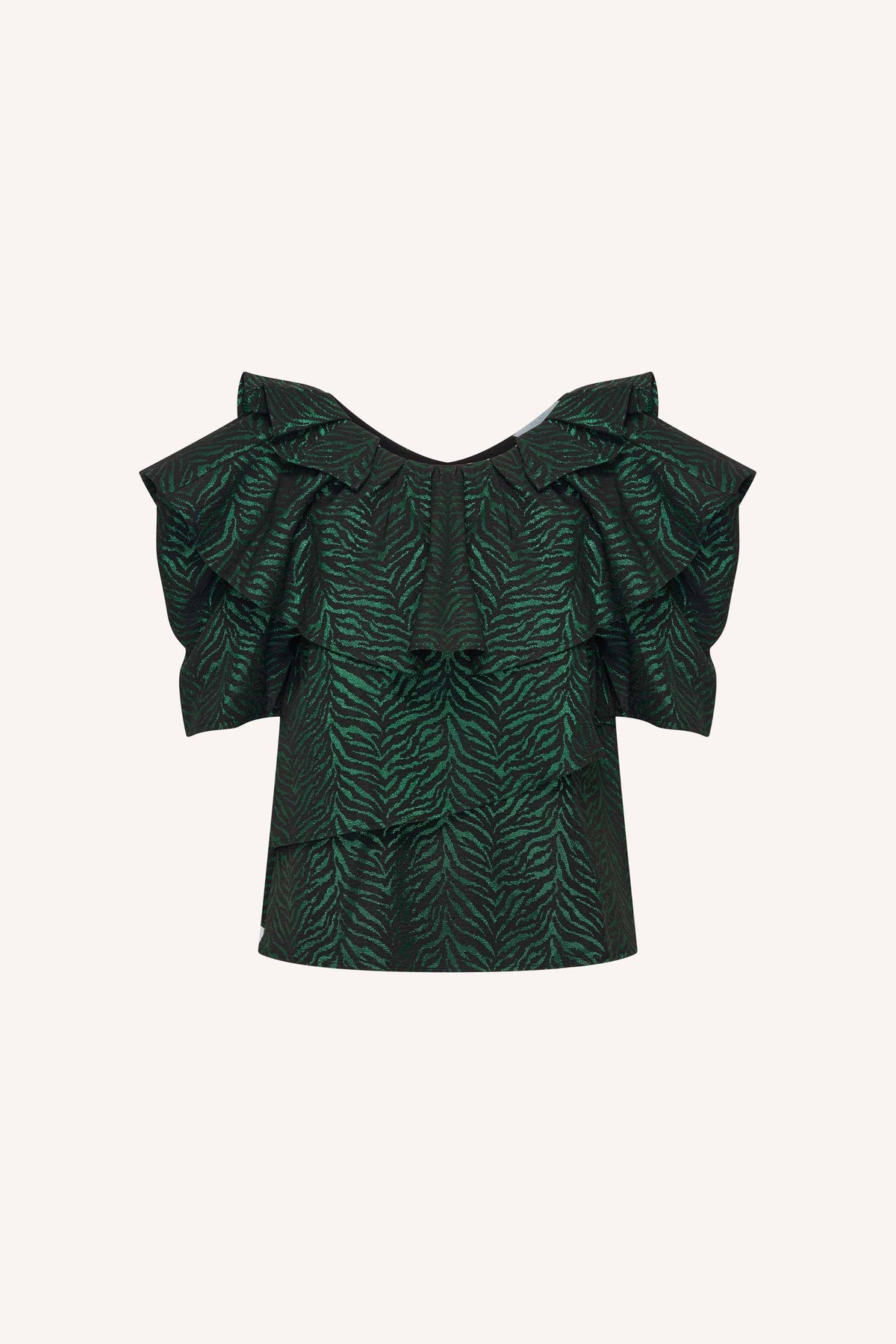 liz-zebra-blouse-green-zebra-normale pasvorm-ronde halslijn-ruches-by-bar-productfoto