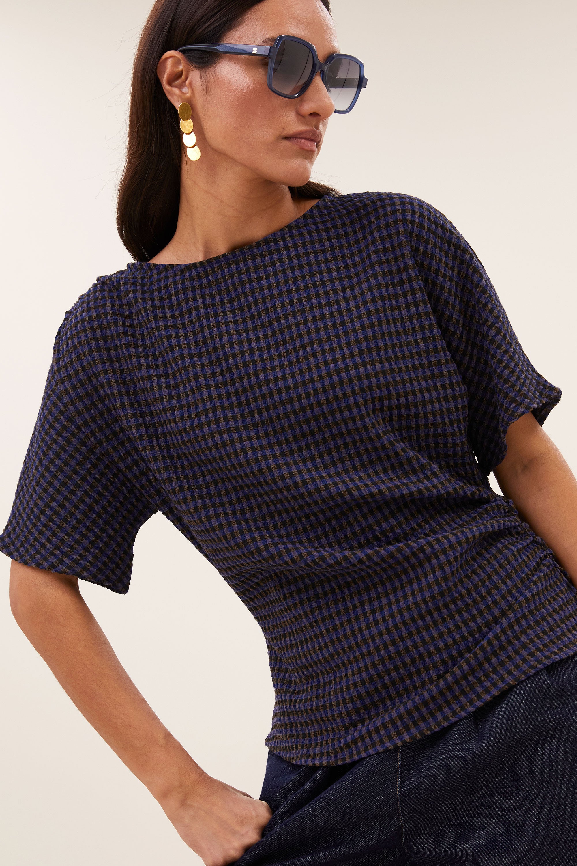 lola-check-blouse-galaxy-check-all-time classic-aansluitende fit-ronde halslijn-by-bar-detail