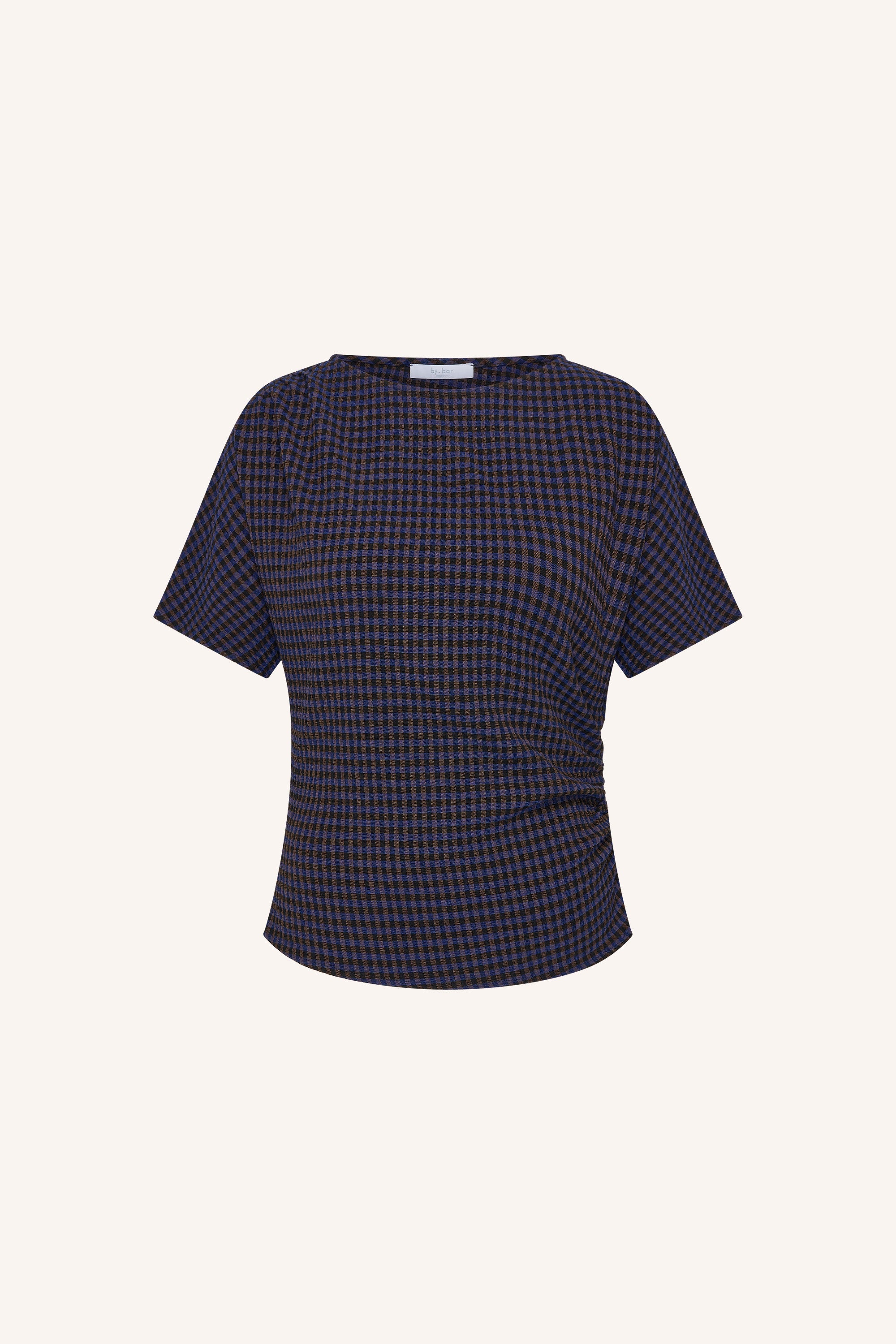 lola-check-blouse-galaxy-check-all-time classic-aansluitende fit-ronde halslijn-by-bar-productfoto